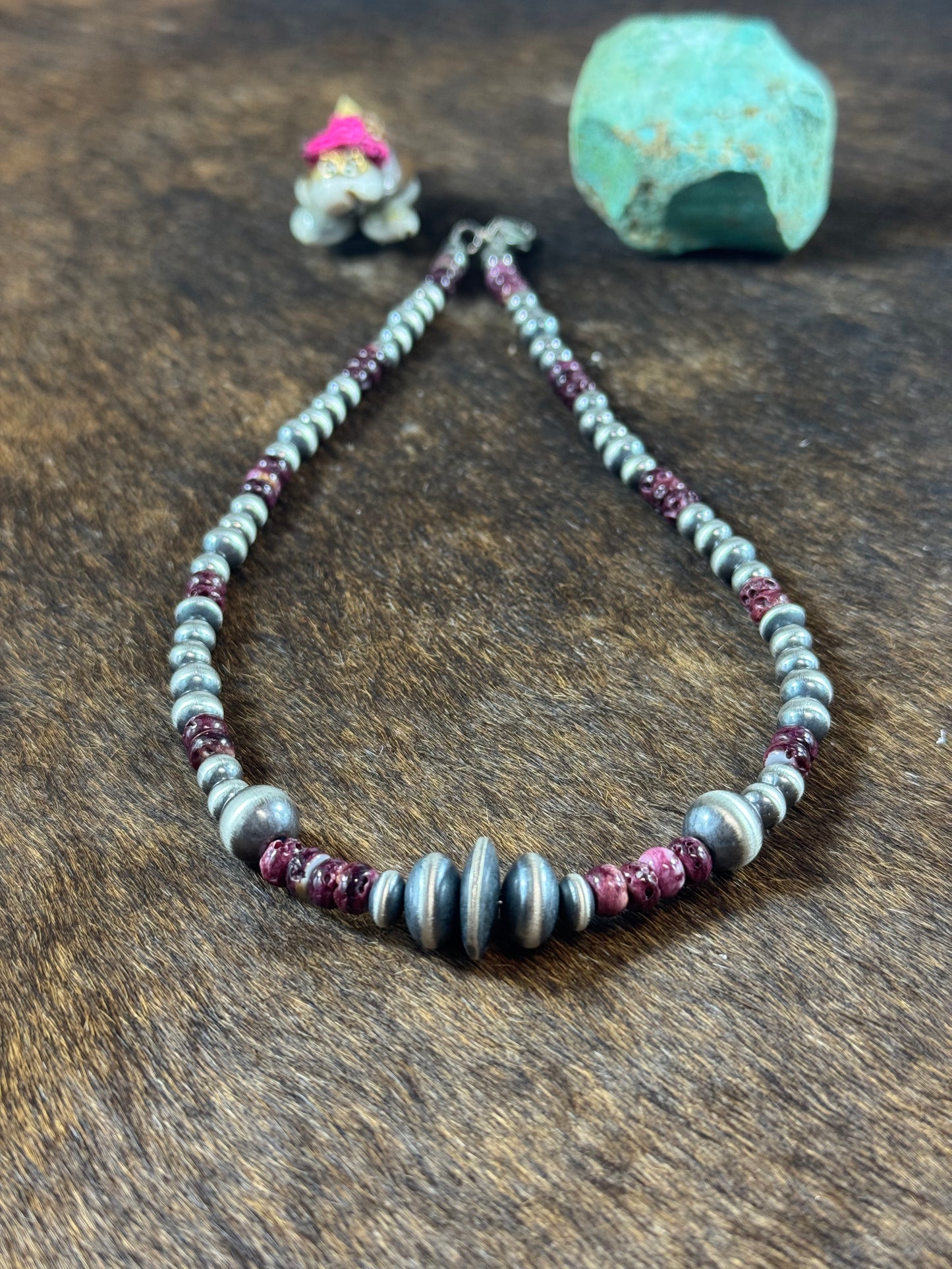 Purple Spiny and Sterling Silver Varied Necklace