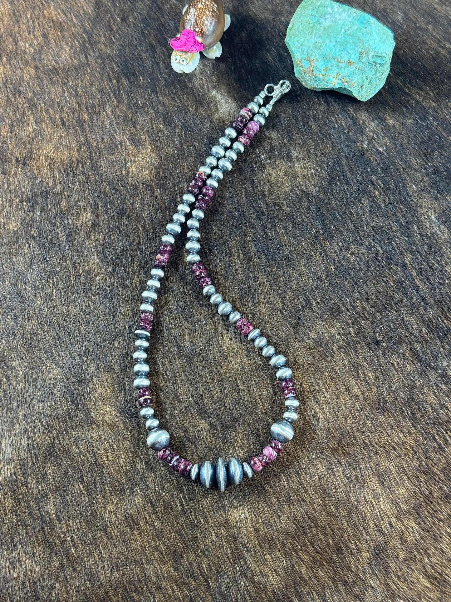 Purple Spiny and Sterling Silver Varied Necklace