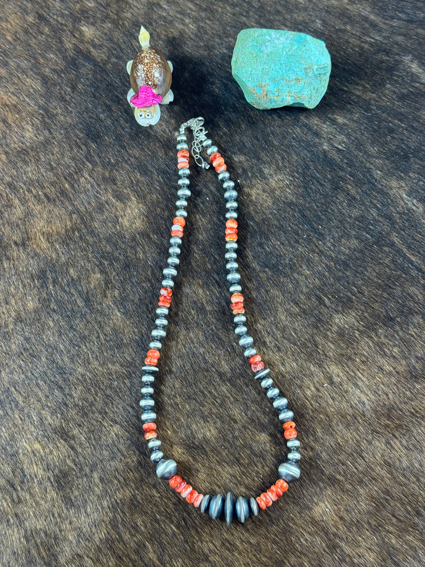Red Spiny and Sterling Silver Varied Necklace