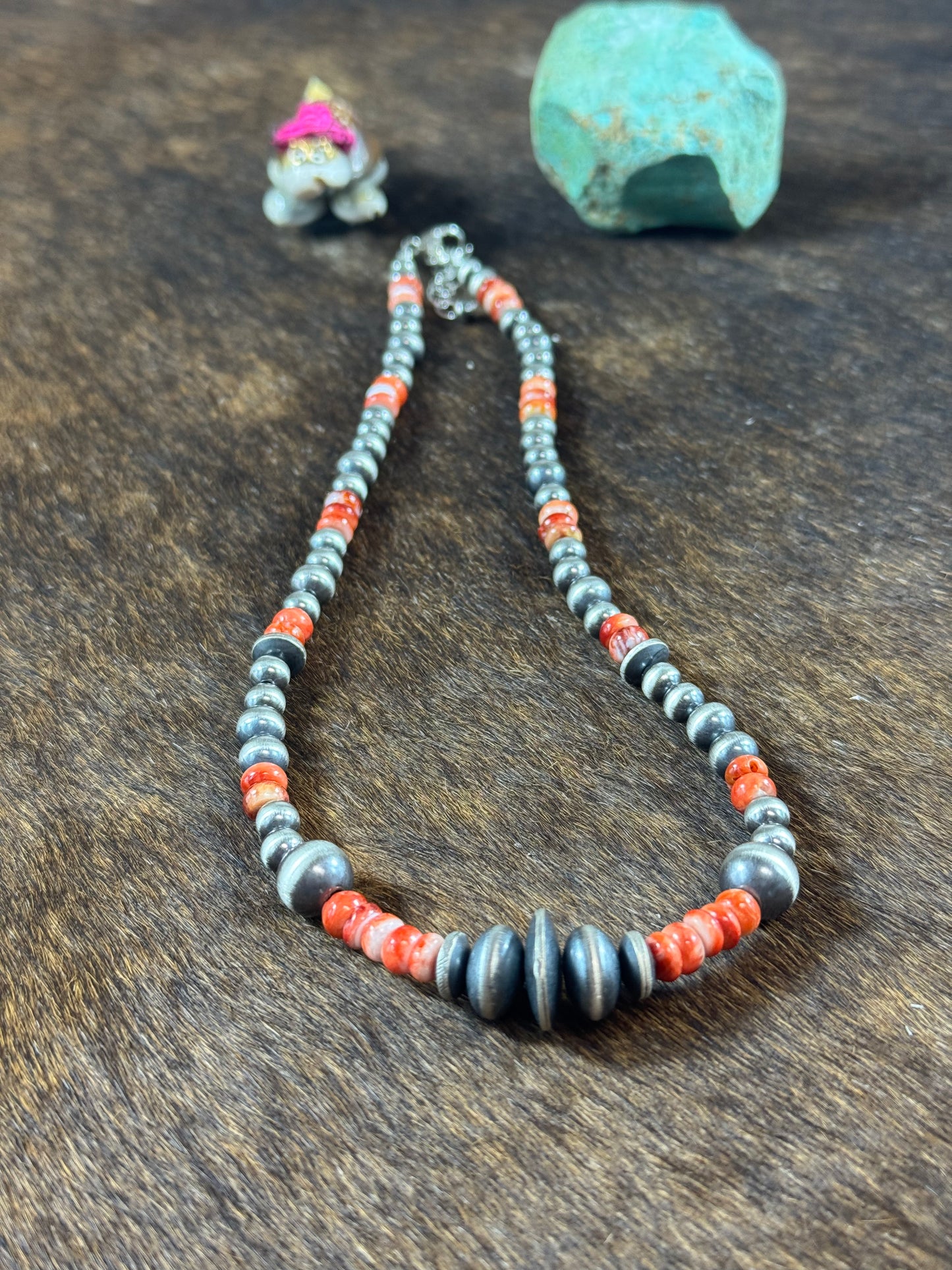 Red Spiny and Sterling Silver Varied Necklace