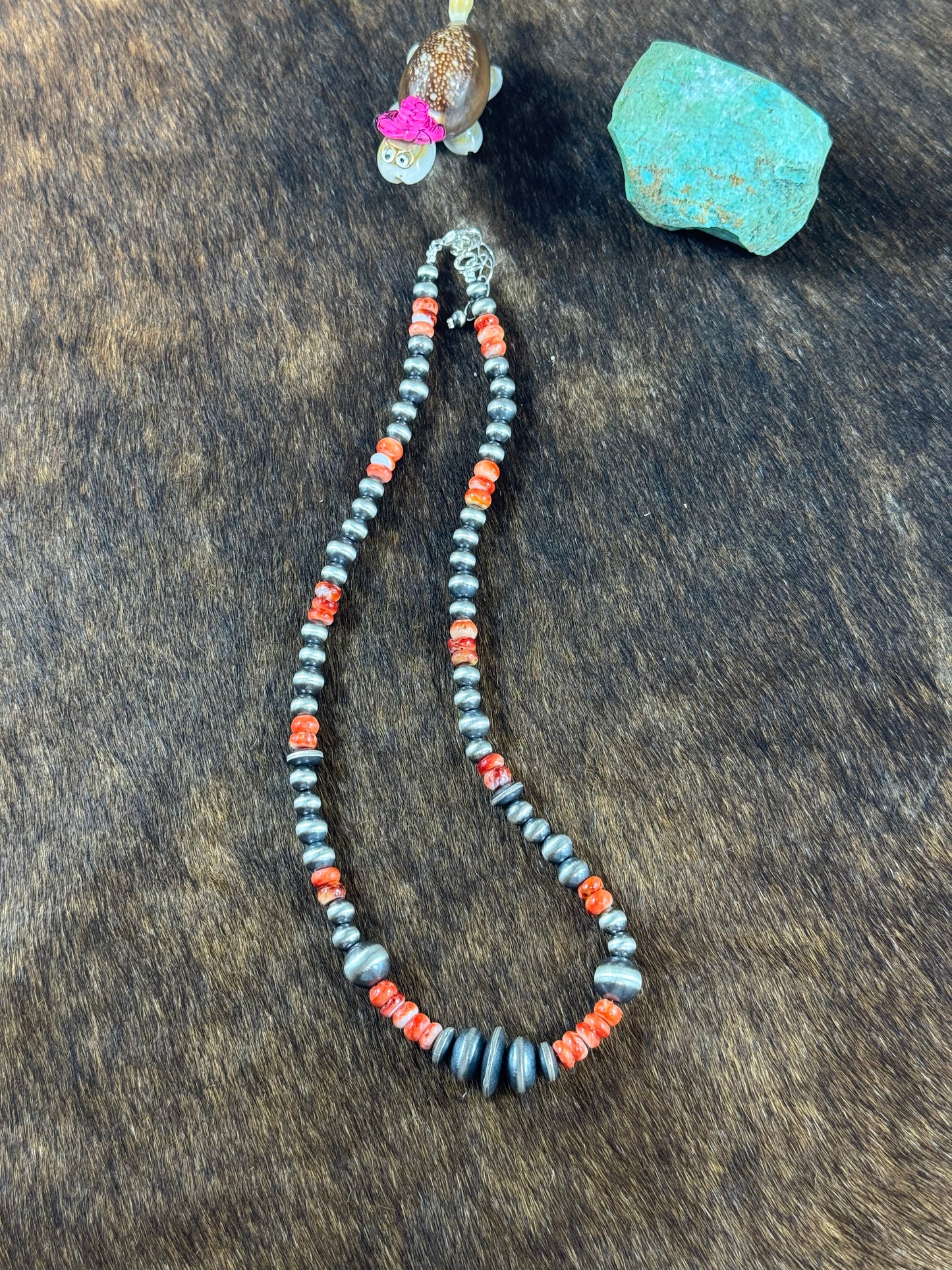 Red Spiny and Sterling Silver Varied Necklace