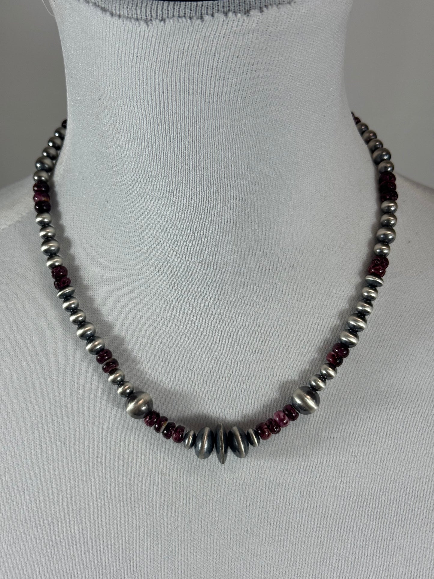 Purple Spiny and Sterling Silver Varied Necklace