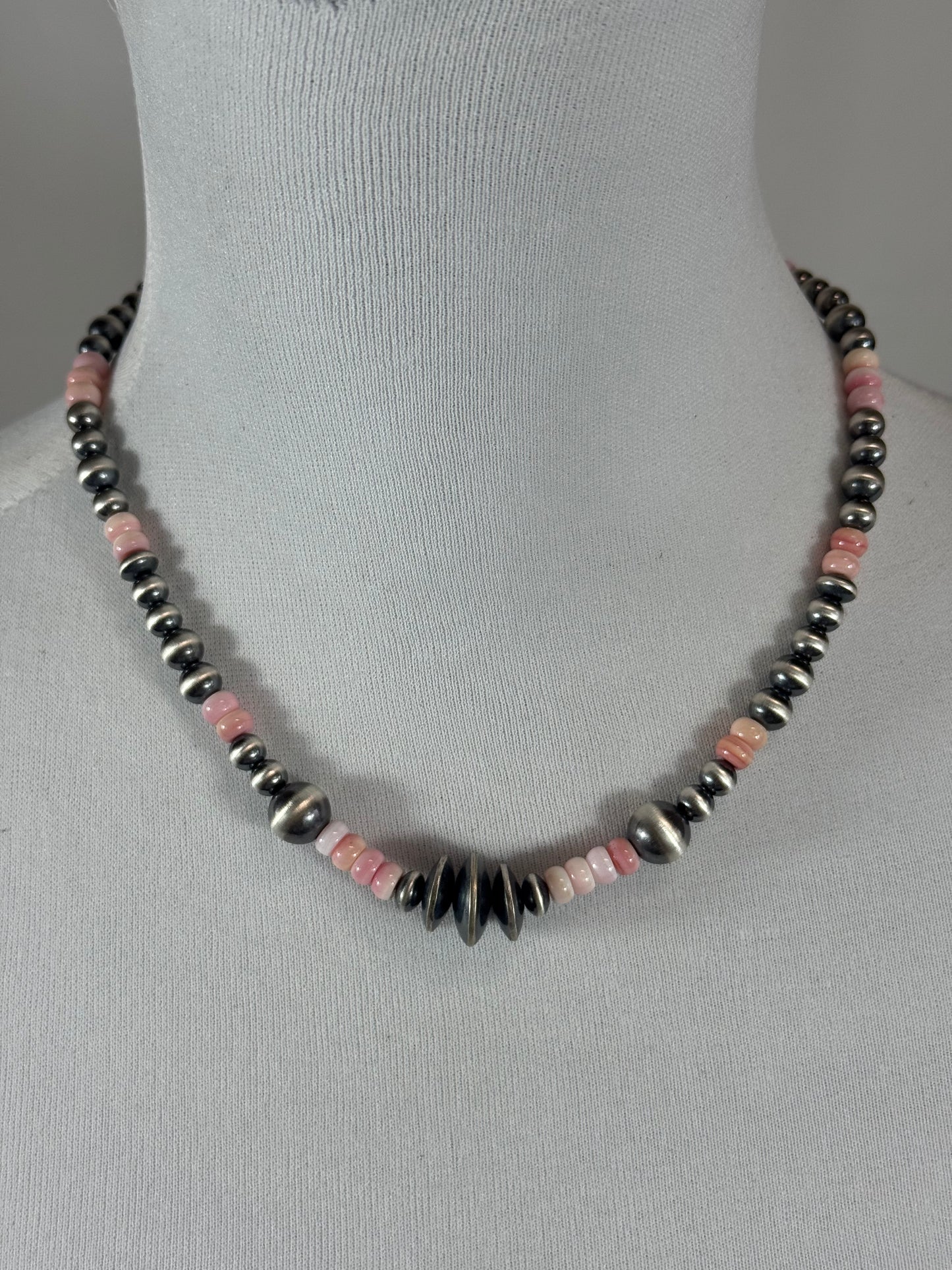 Pink Conch and Sterling Silver Varied Necklace