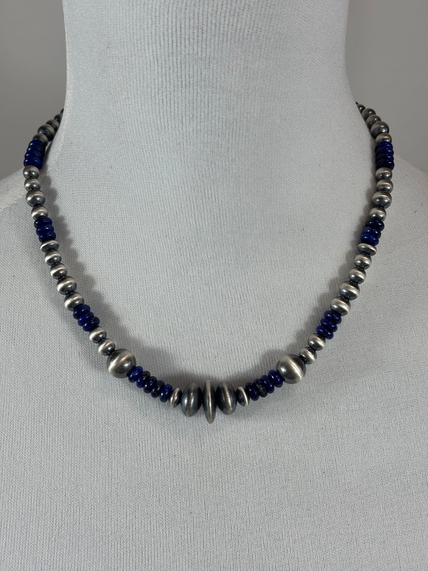 Sterling Silver and lapis Varied Pearl Necklace