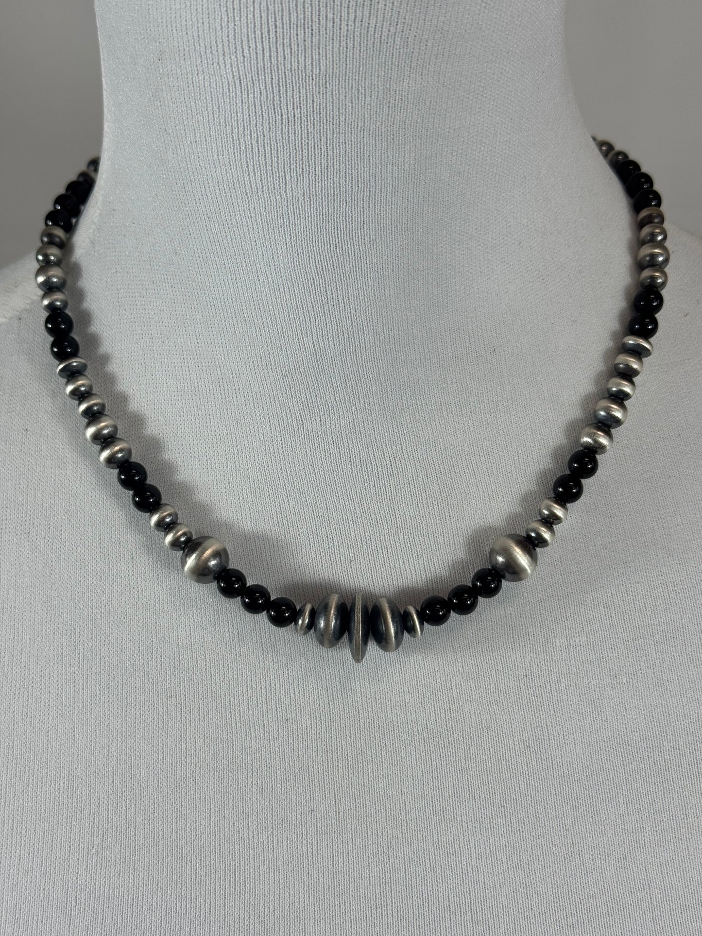 Black Onyx and Sterling Silver Varied Necklace