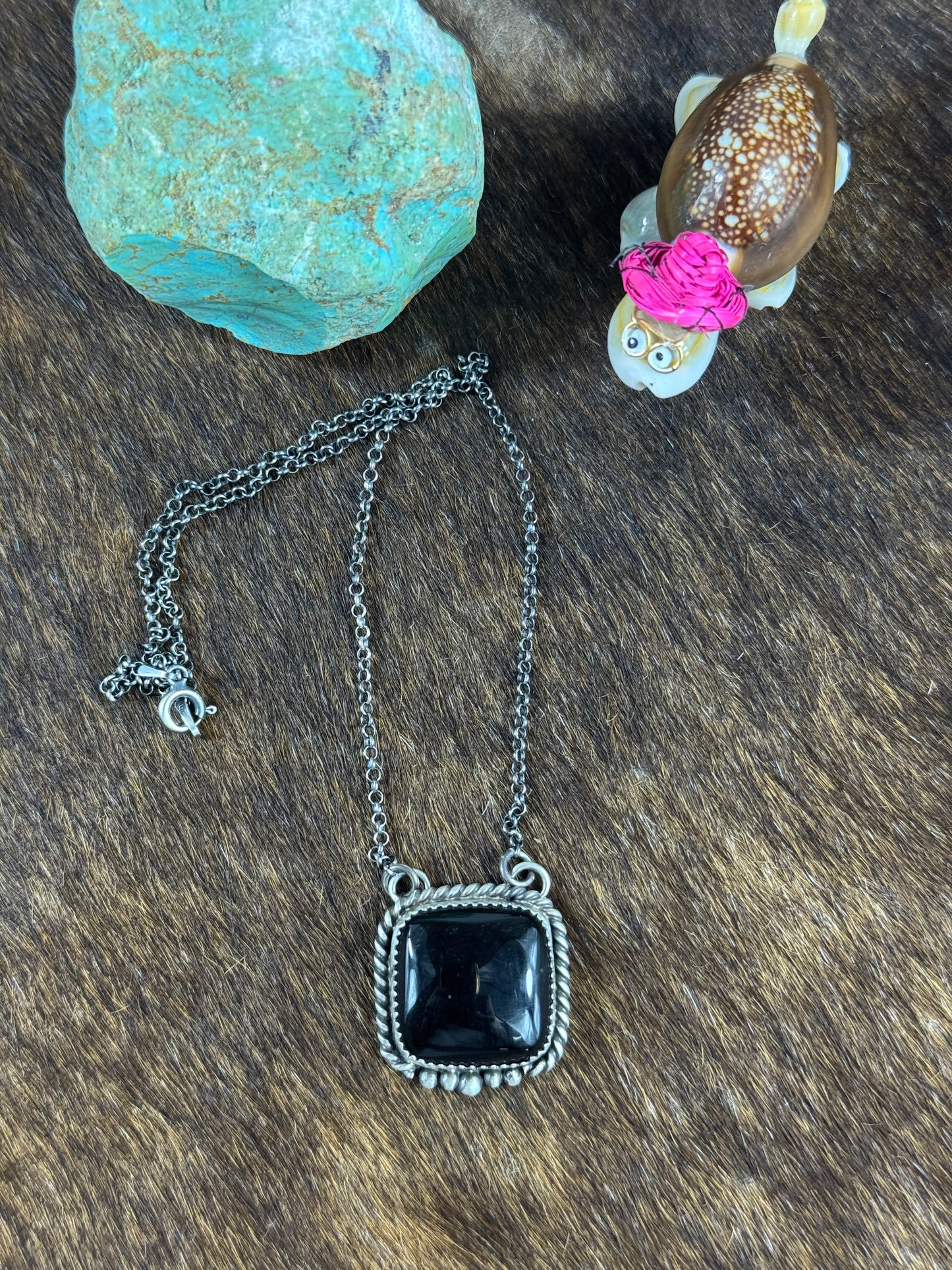 Black Onyx Square Fixed Pendant