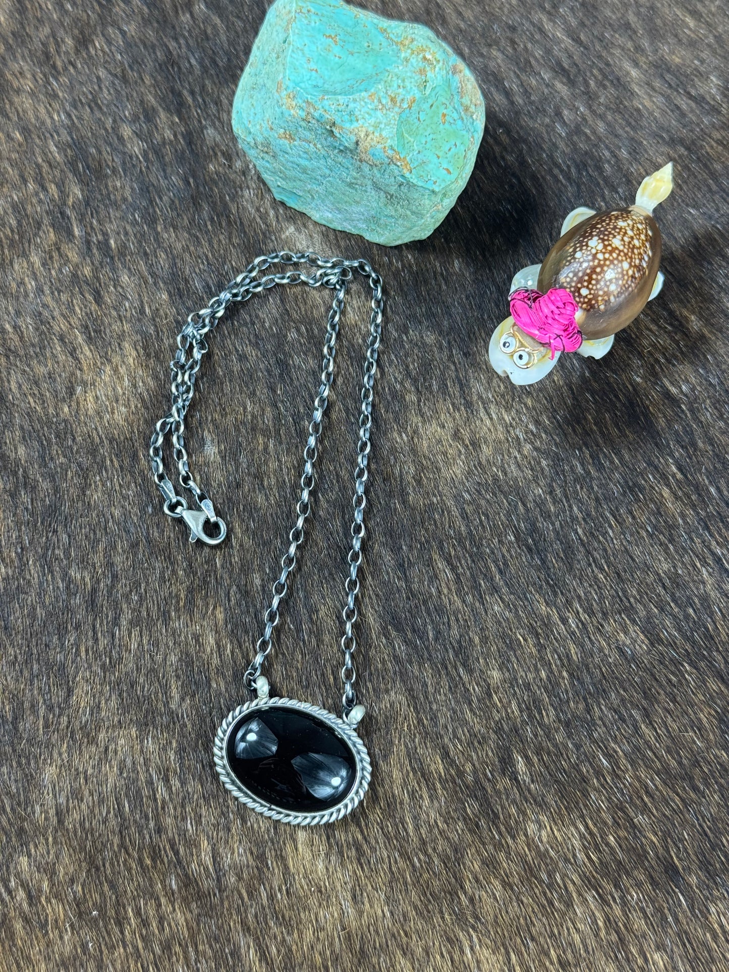 Black Onyx Oval Fixed Pendant Necklace