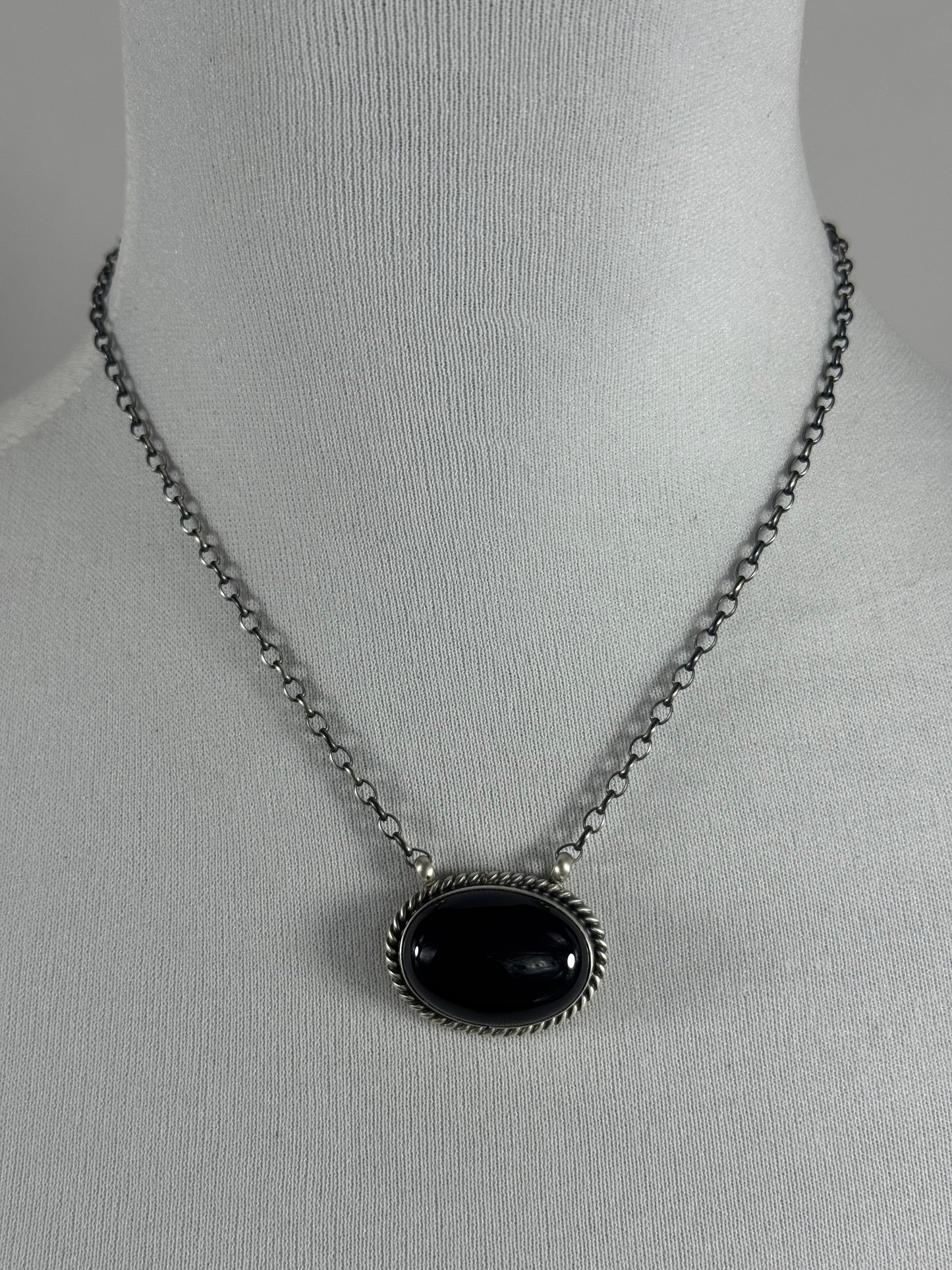 Black Onyx Oval Fixed Pendant Necklace