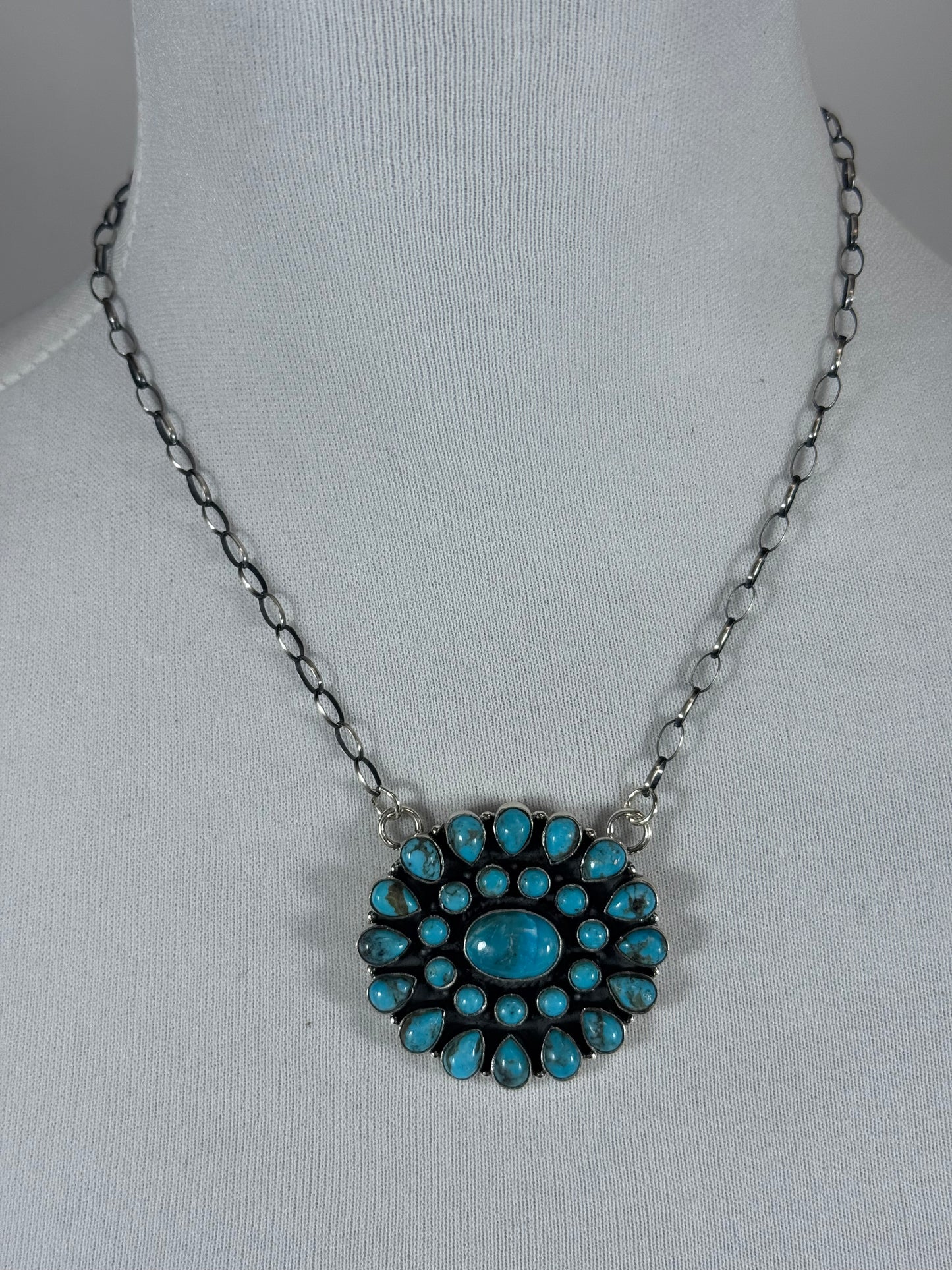Kingman Turquoise Cluster Necklace