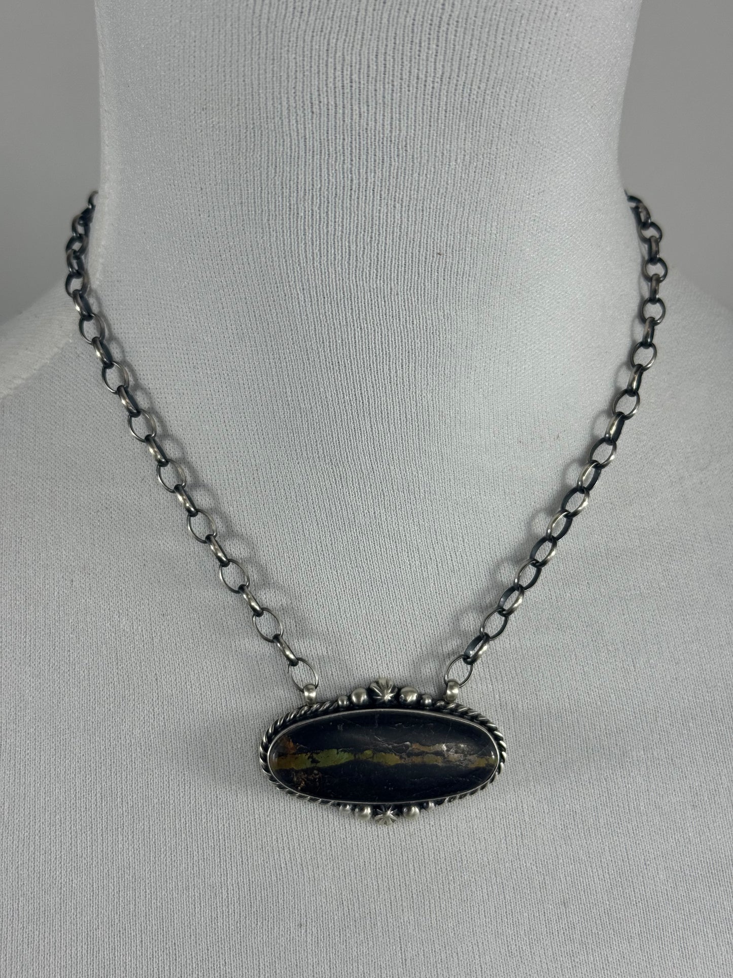 Black Jack Oval Fixed Pendant Necklace