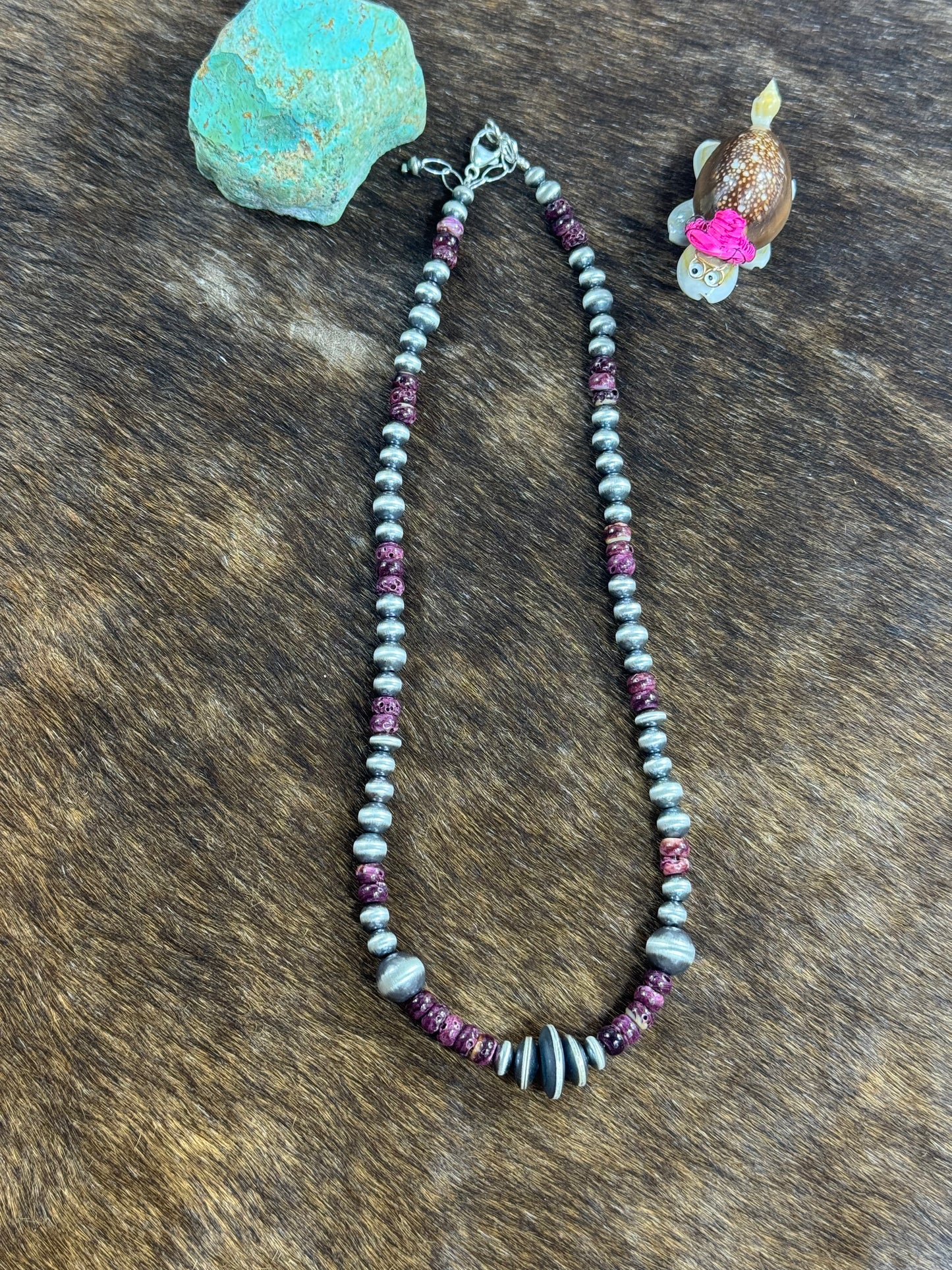 18" Purple Spiny Sterling Pearl Necklace