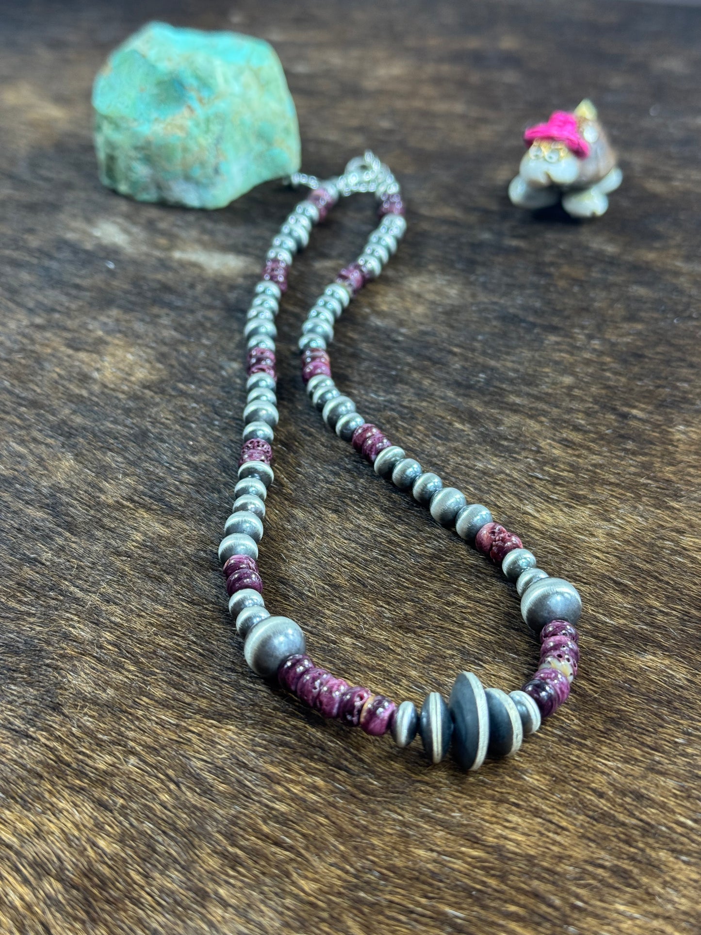 18" Purple Spiny Sterling Pearl Necklace
