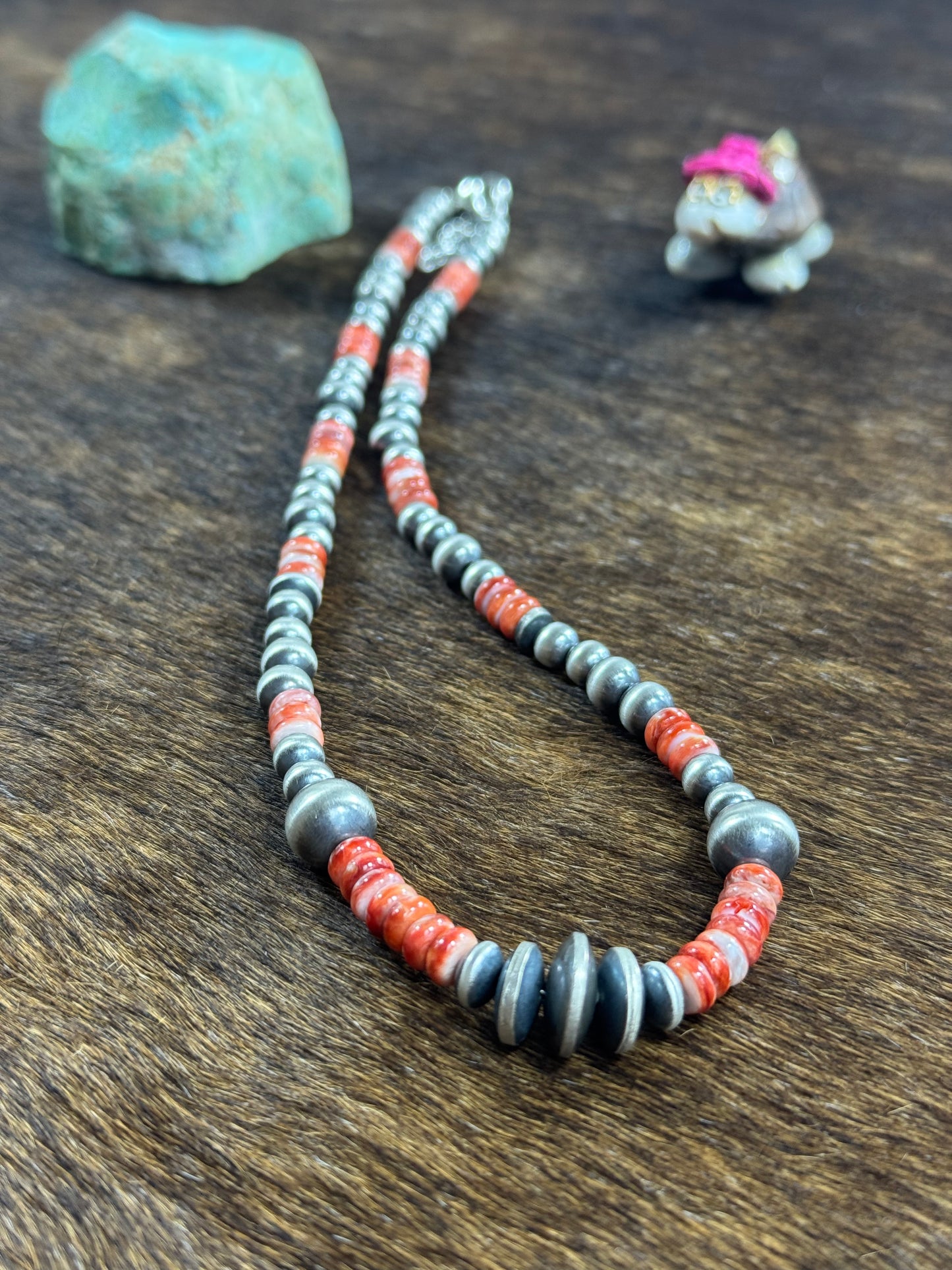 Red Spiny and Sterling Pearl Necklace