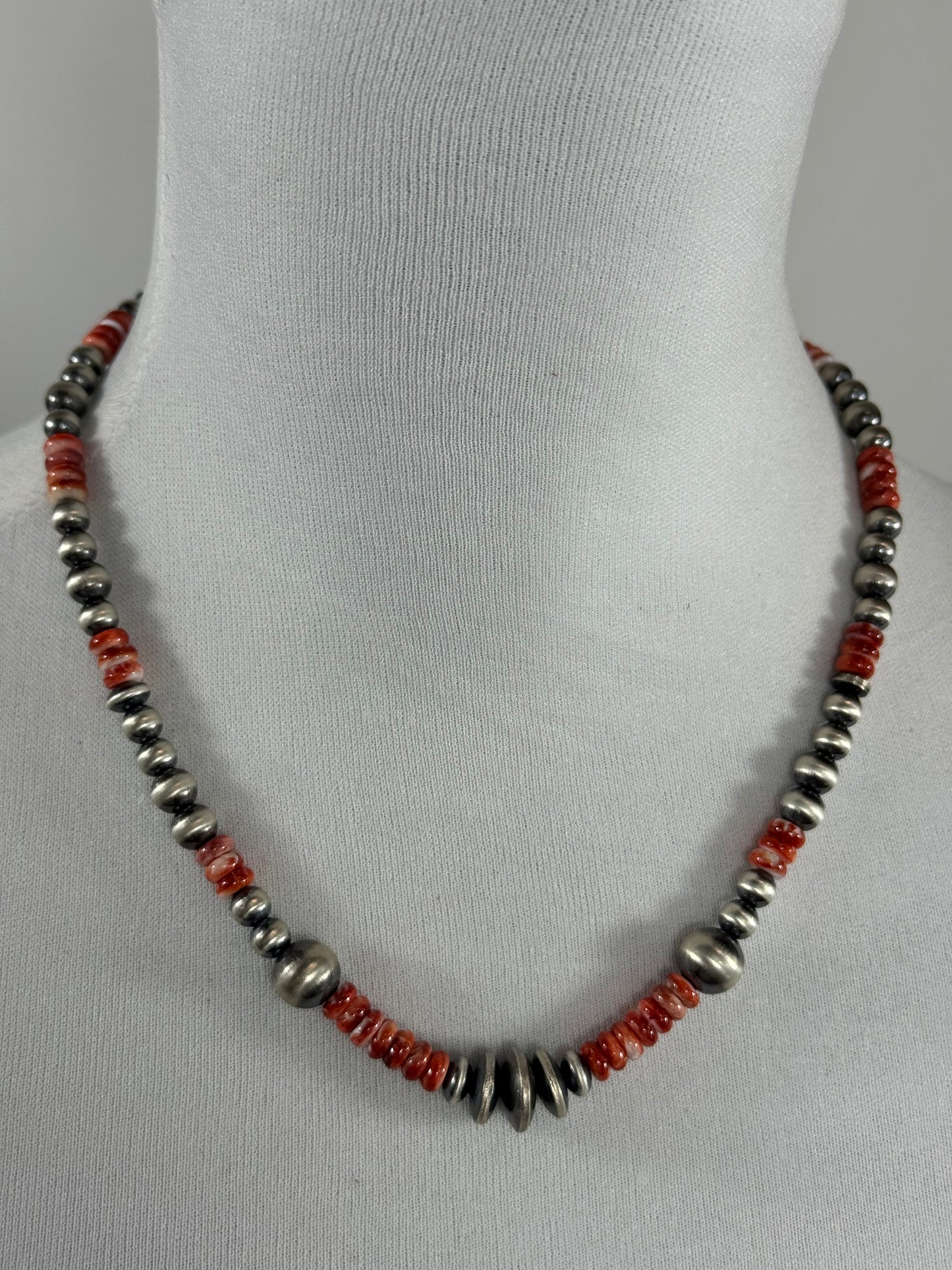 Red Spiny and Sterling Pearl Necklace