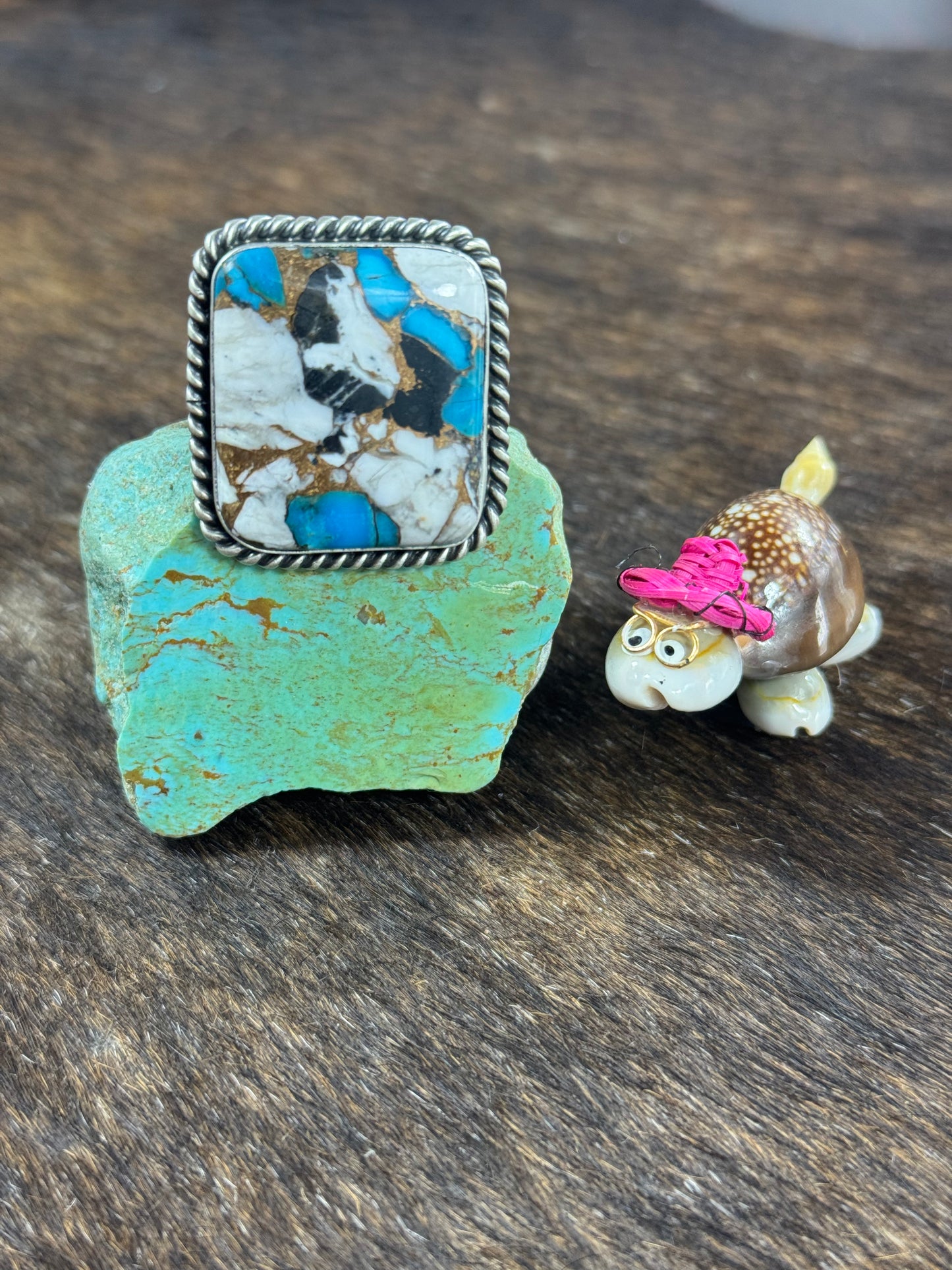 White Turquoise Crush Square Ring