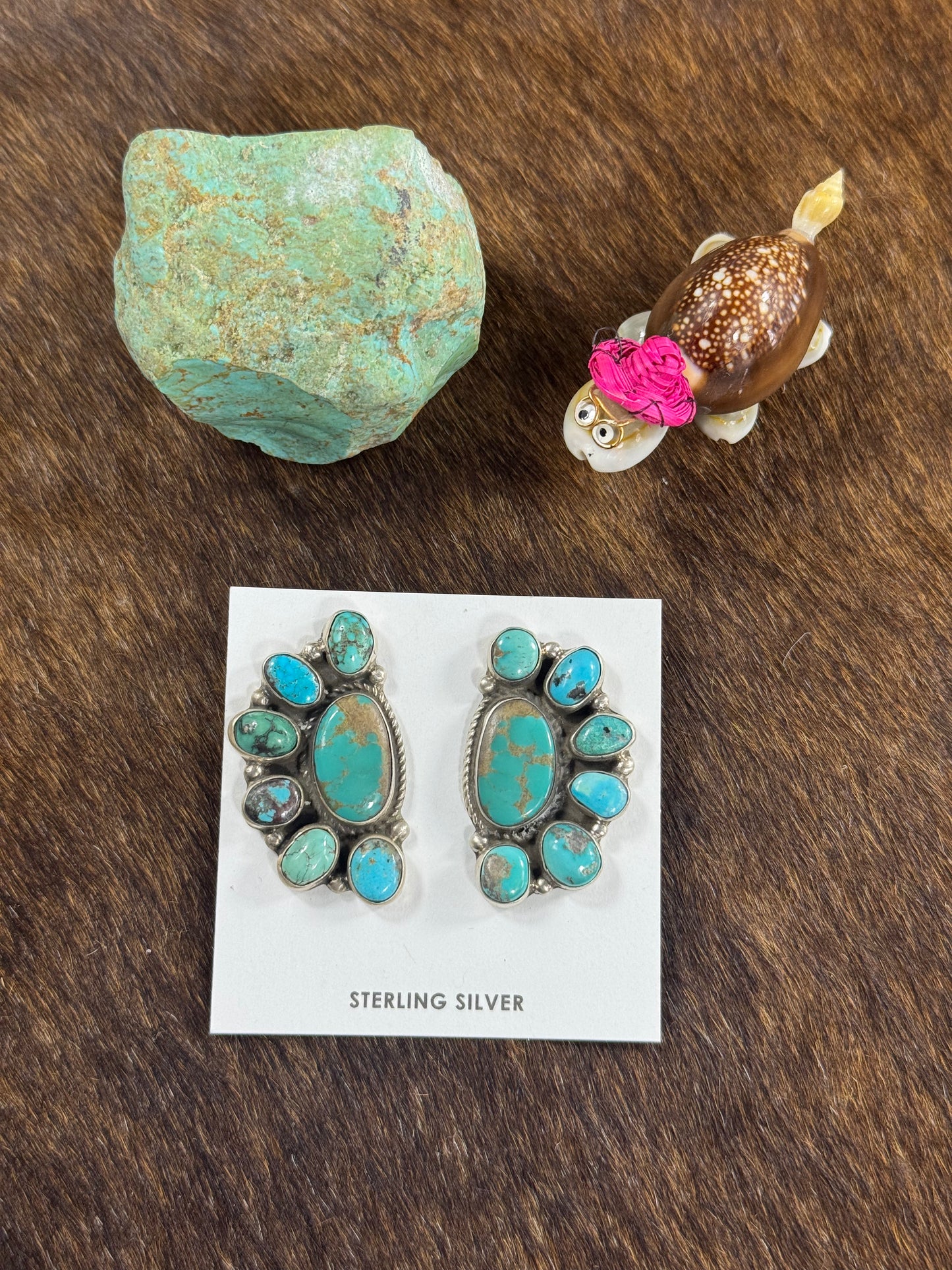 Kingman Turquoise Half Cluster Earring