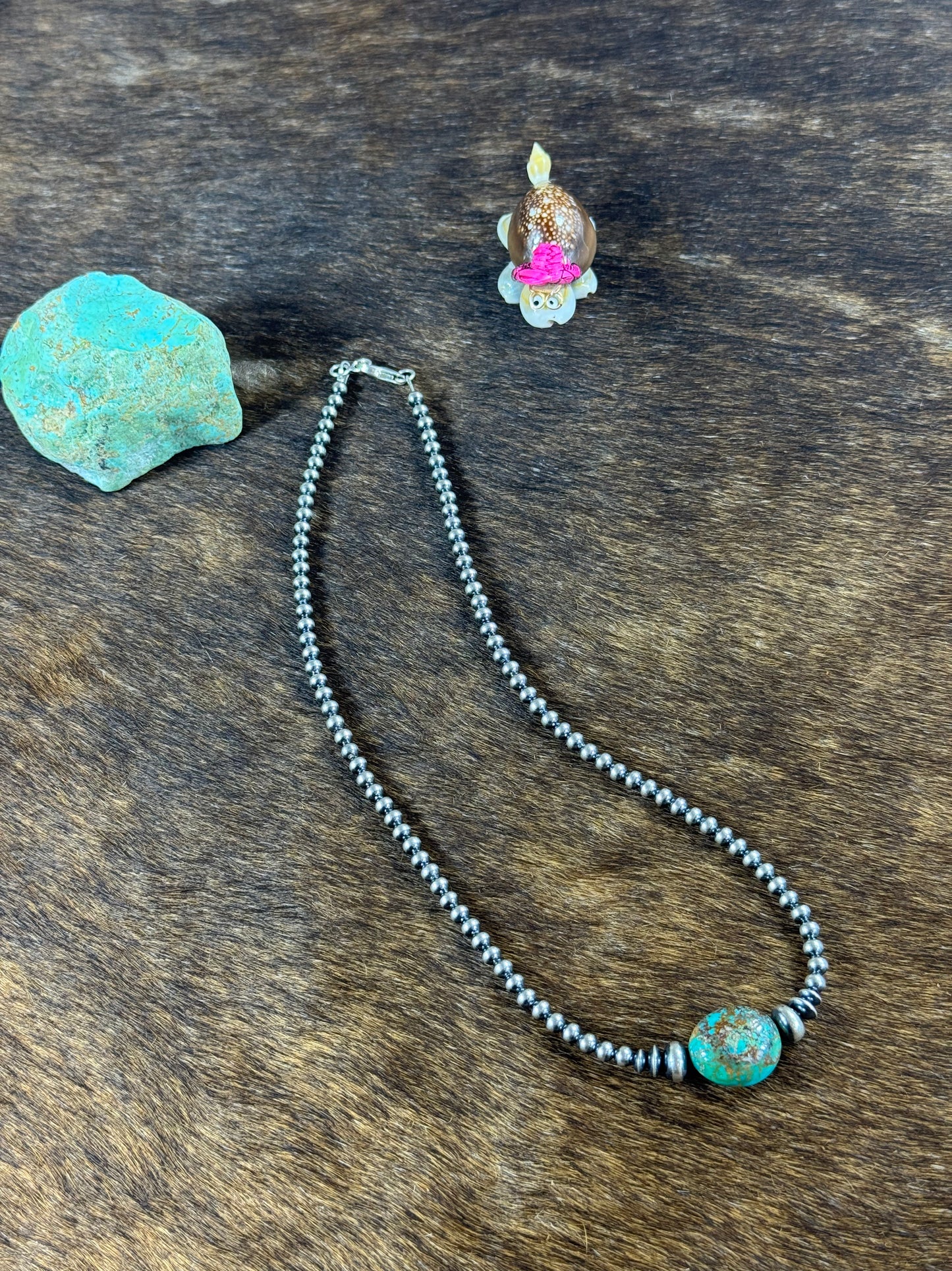 4mm Sterling Silver bead and Kingman chunk necklace