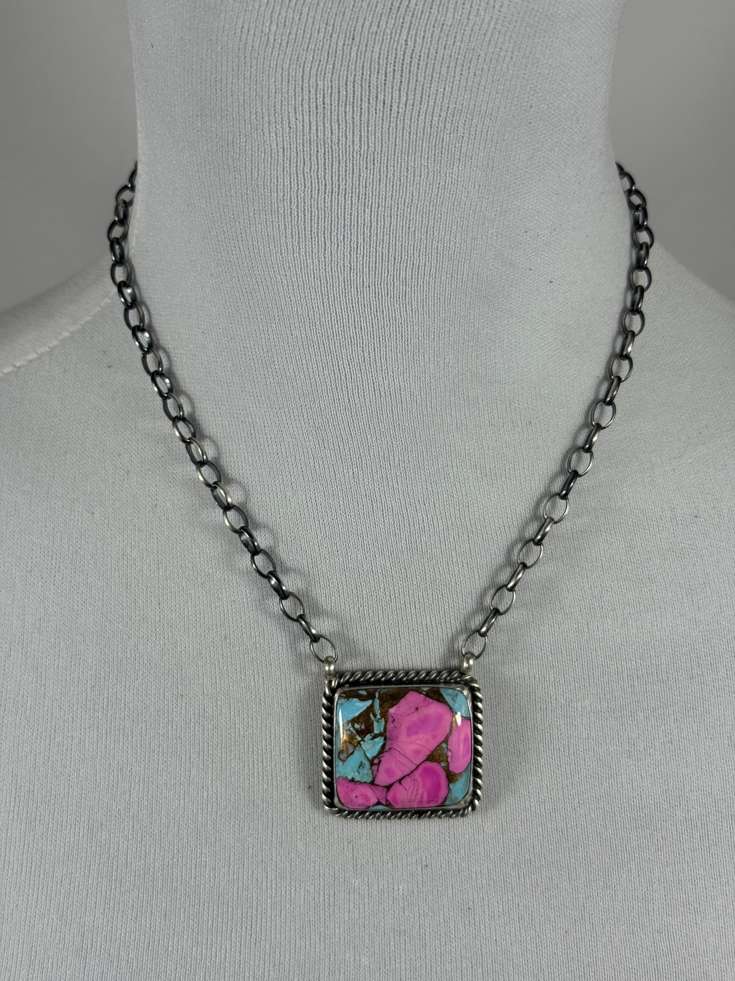 Cotton Candy Square Fixed Pendant Necklace