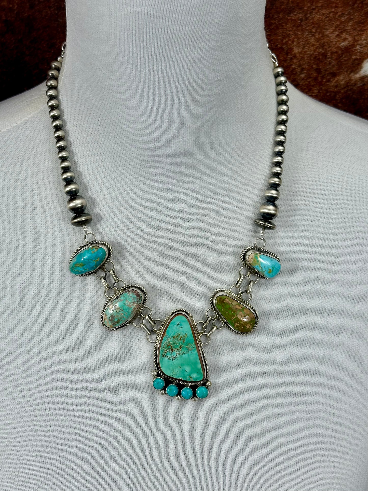 Kingman Turquoise 5 Stone Sterling Silver Claw Necklace