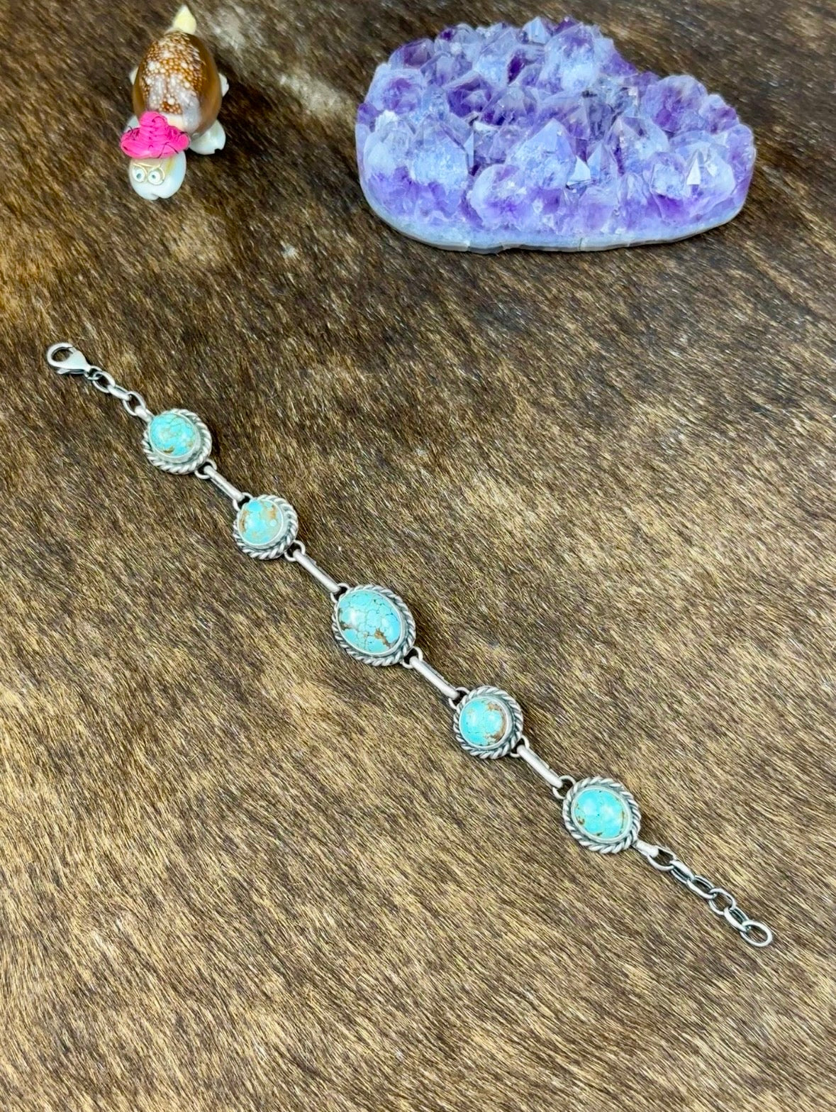 Kingman Turquoise 5 Stone Sterling Silver Bracelet