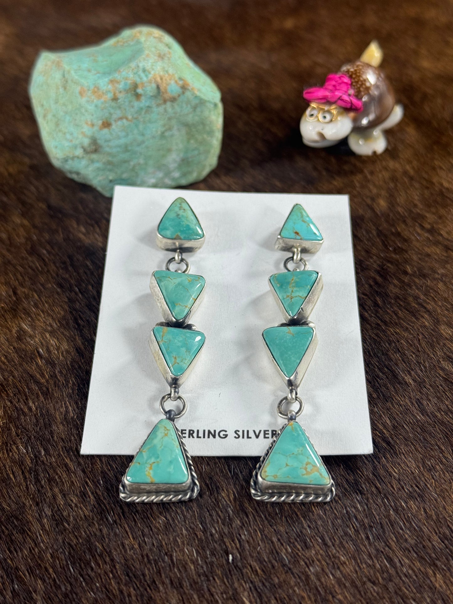 Kingman Turquoise Dangle Traingle Earring
