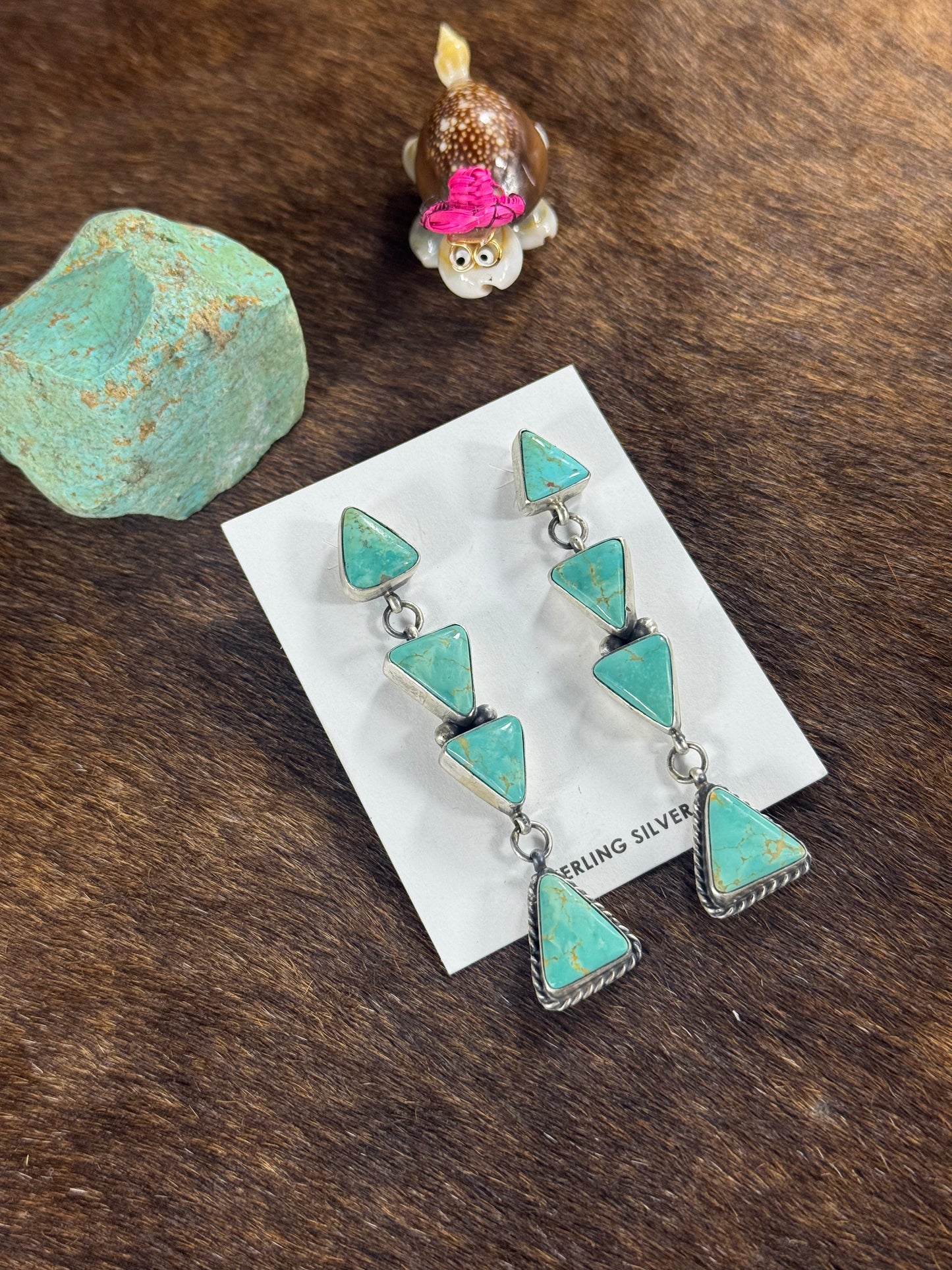 Kingman Turquoise Dangle Traingle Earring