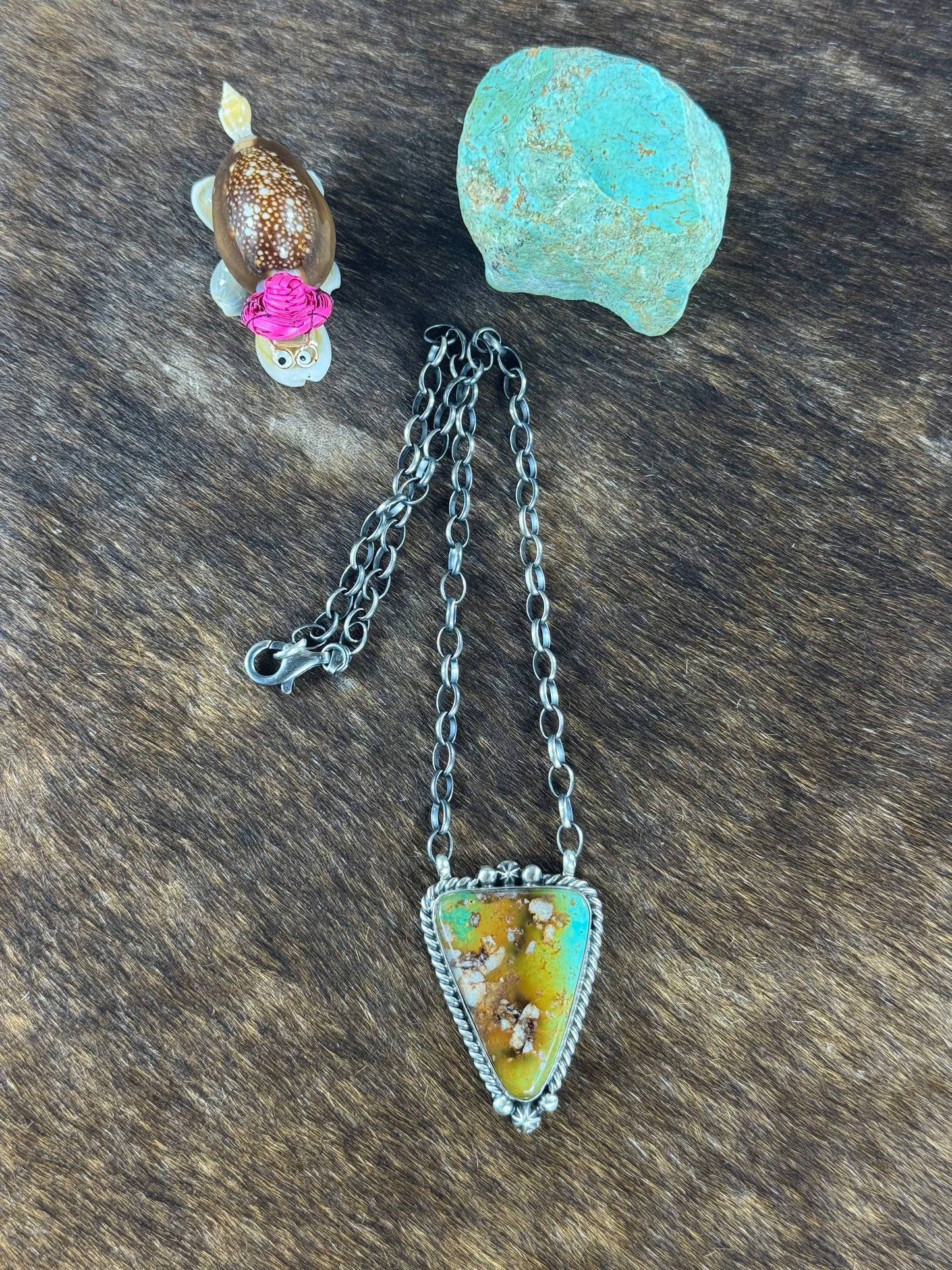 Kingman Turquoise Fixed Pendant Necklace