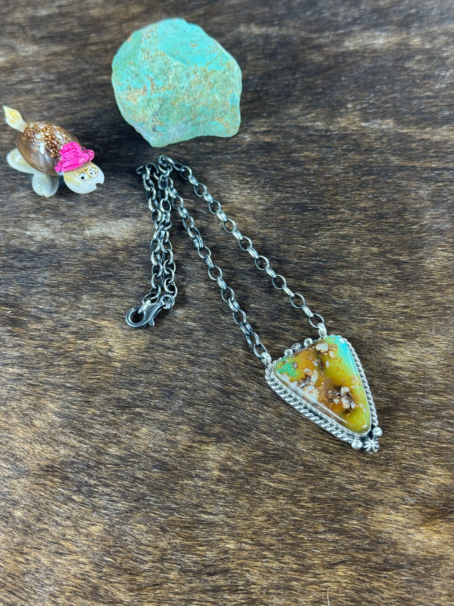 Kingman Turquoise Fixed Pendant Necklace