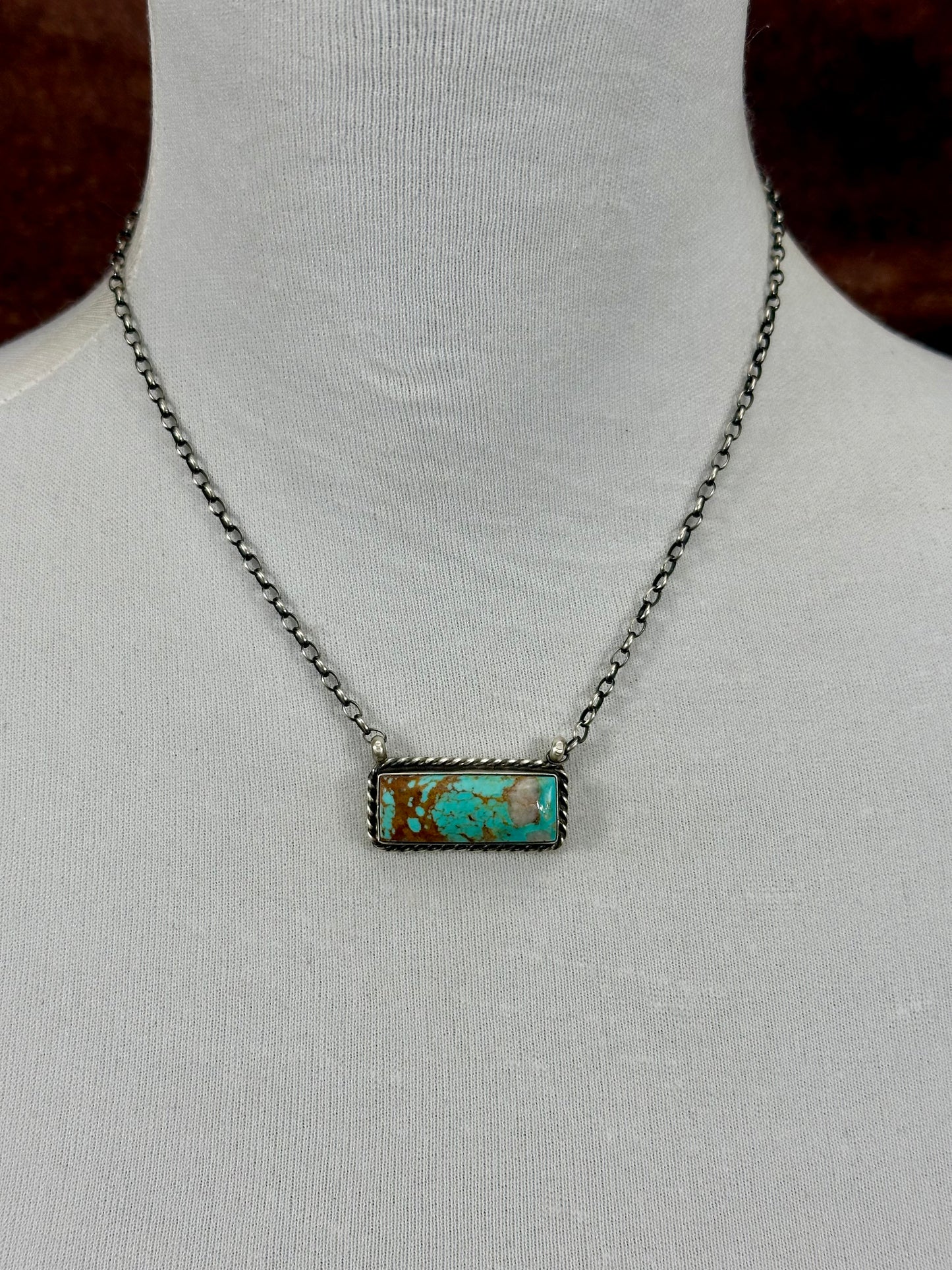 Kingman Turquoise Sterling Silver Bar Necklace