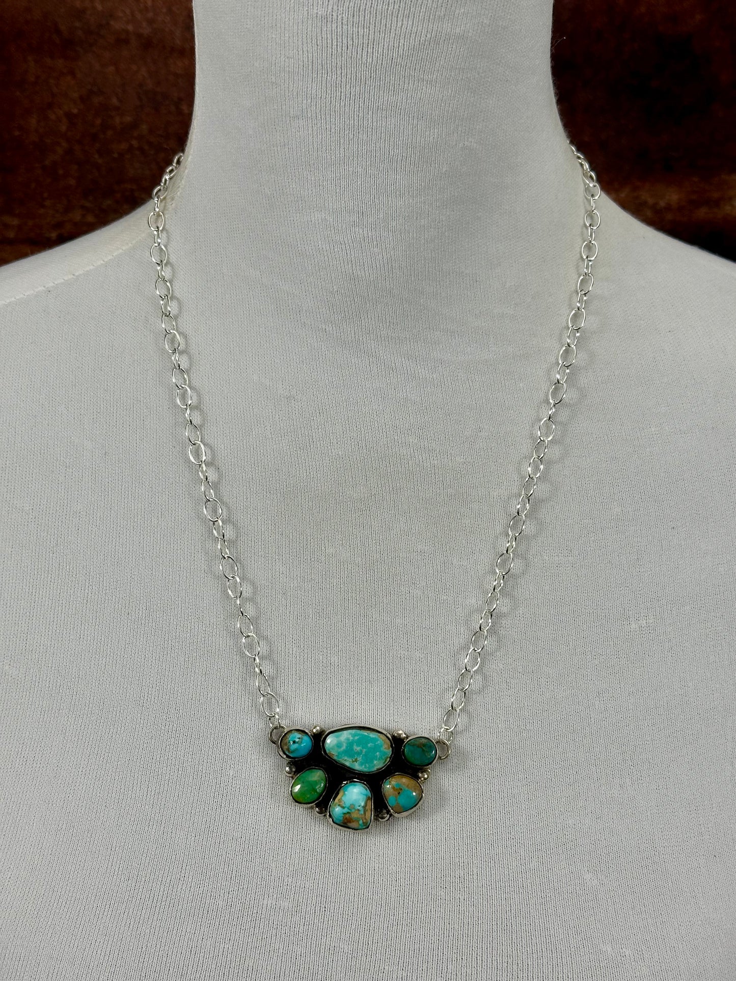 Kingman Turquoise Sterling Silver Half Cluster Necklace
