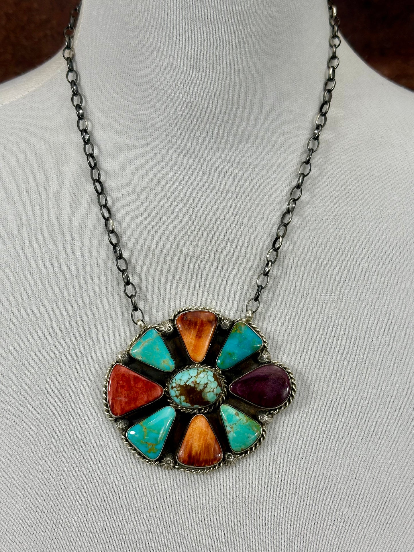 Multi-Color Sterling SIlver Full Cluster Necklace