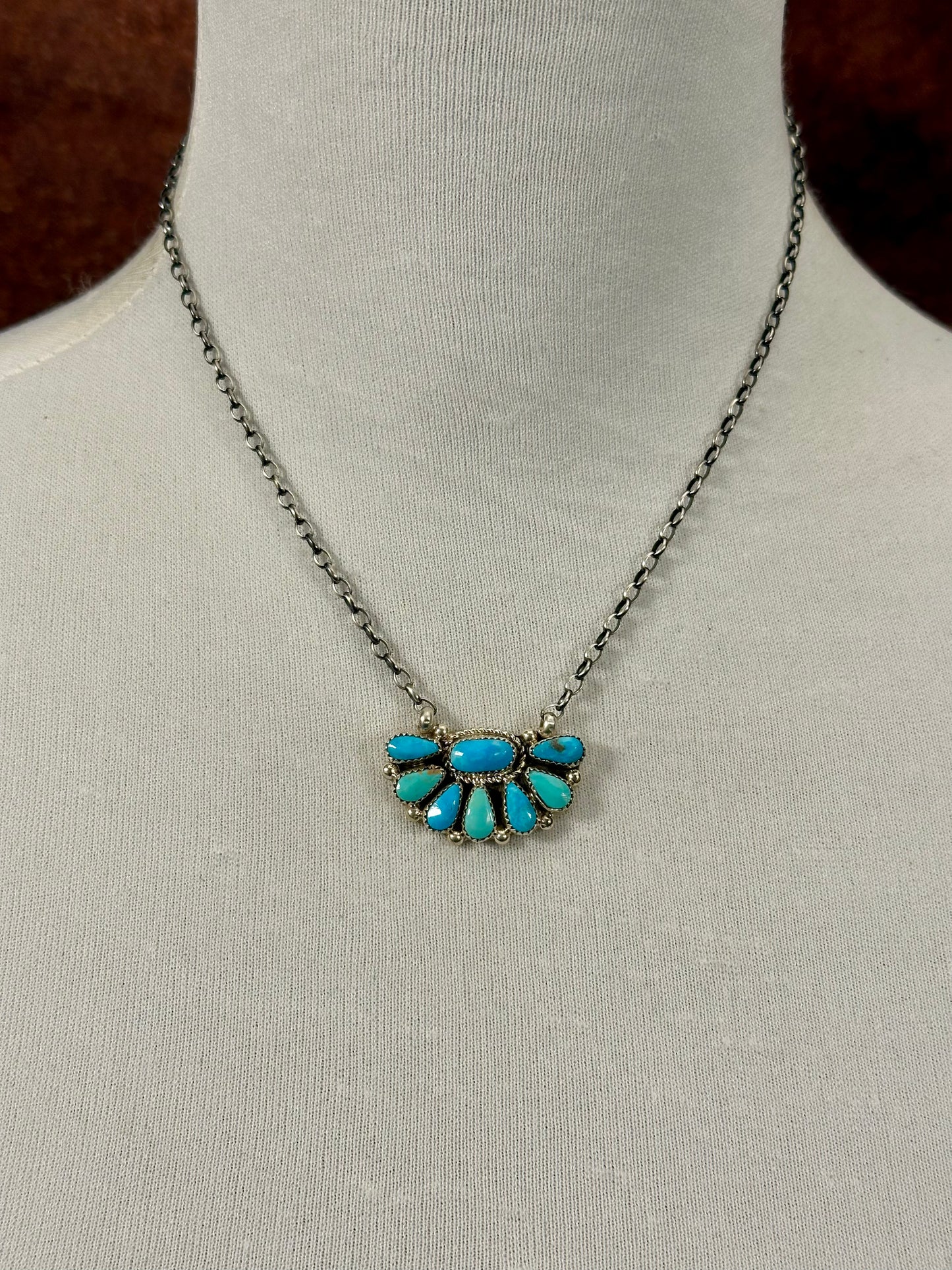 Kingman Turquoise Sterling Silver Half Cluster Necklace