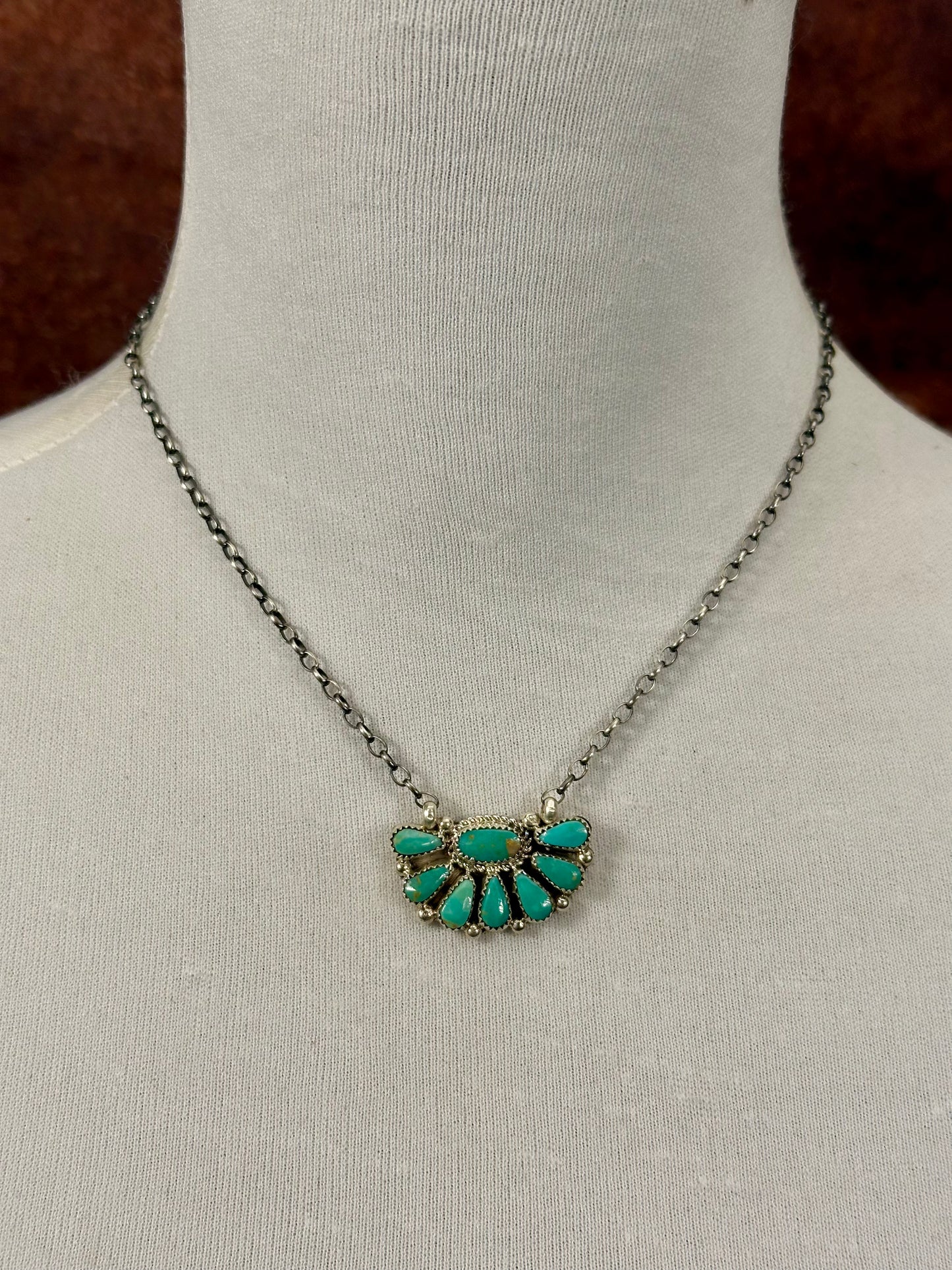 Kingman Turquoise Sterling Silver Half Cluster Necklace
