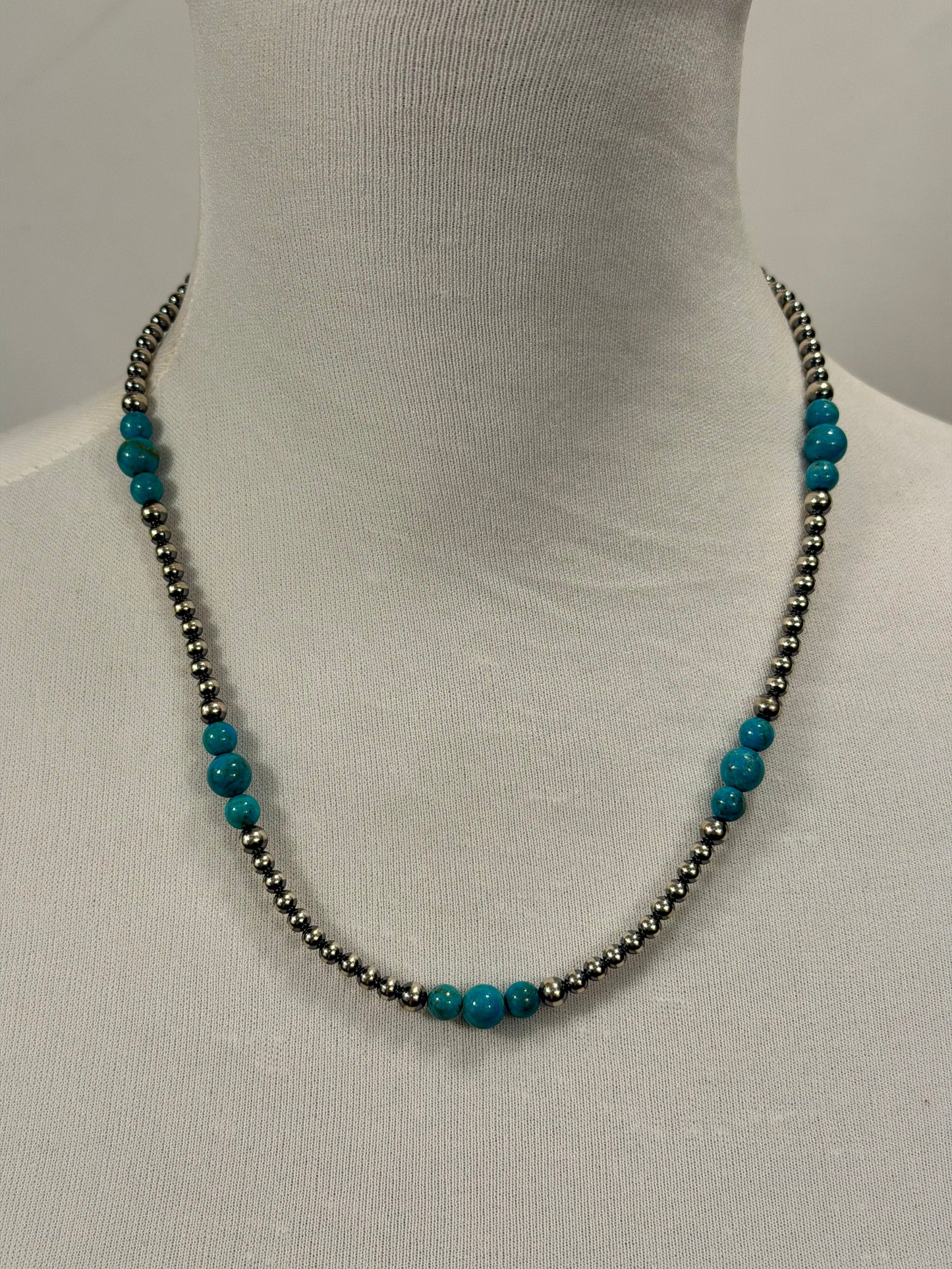 4-8mm Sterling Silver and Turquoise Necklace