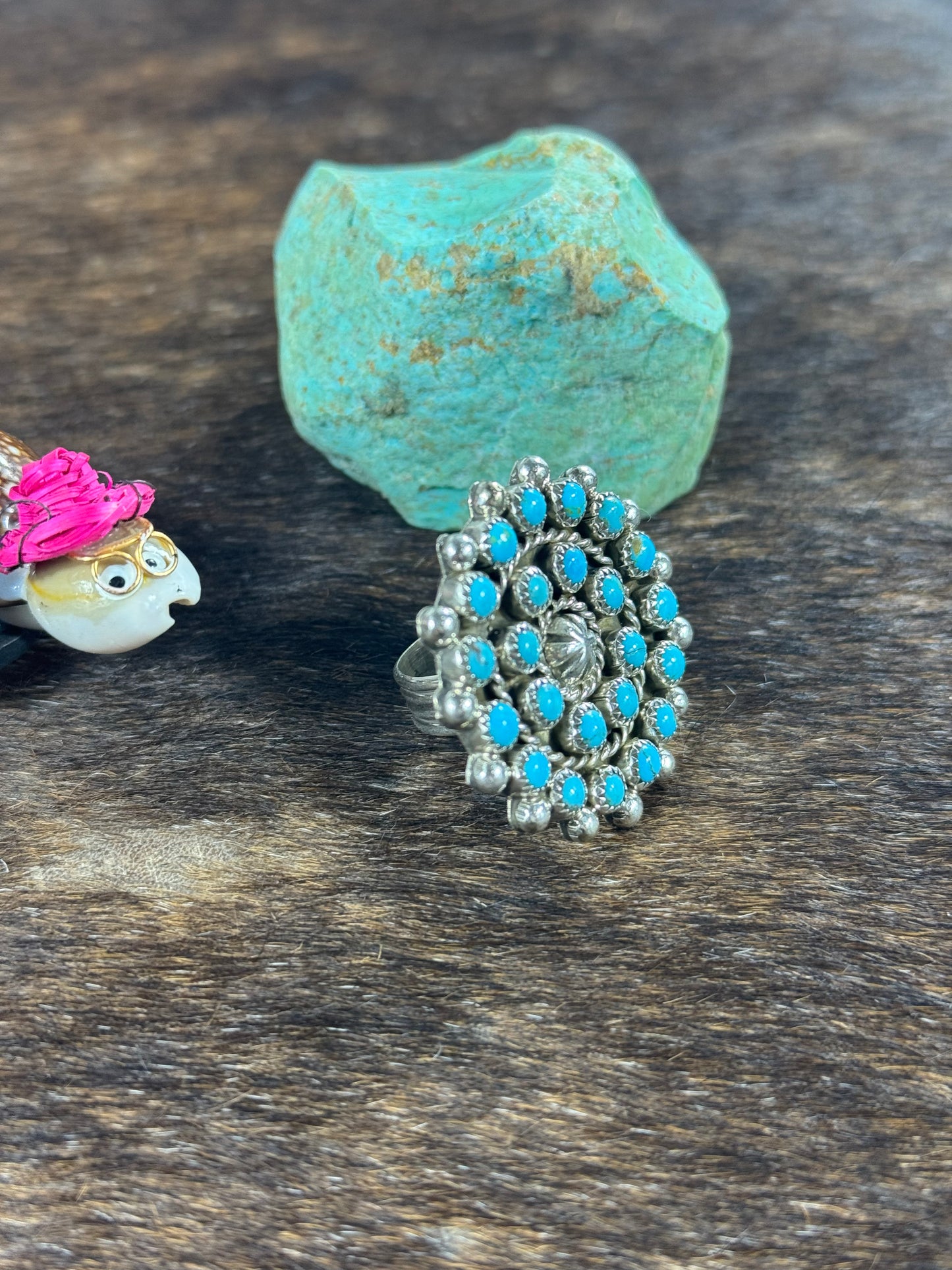 Kingman Turquoise Cluster Adjustable Ring