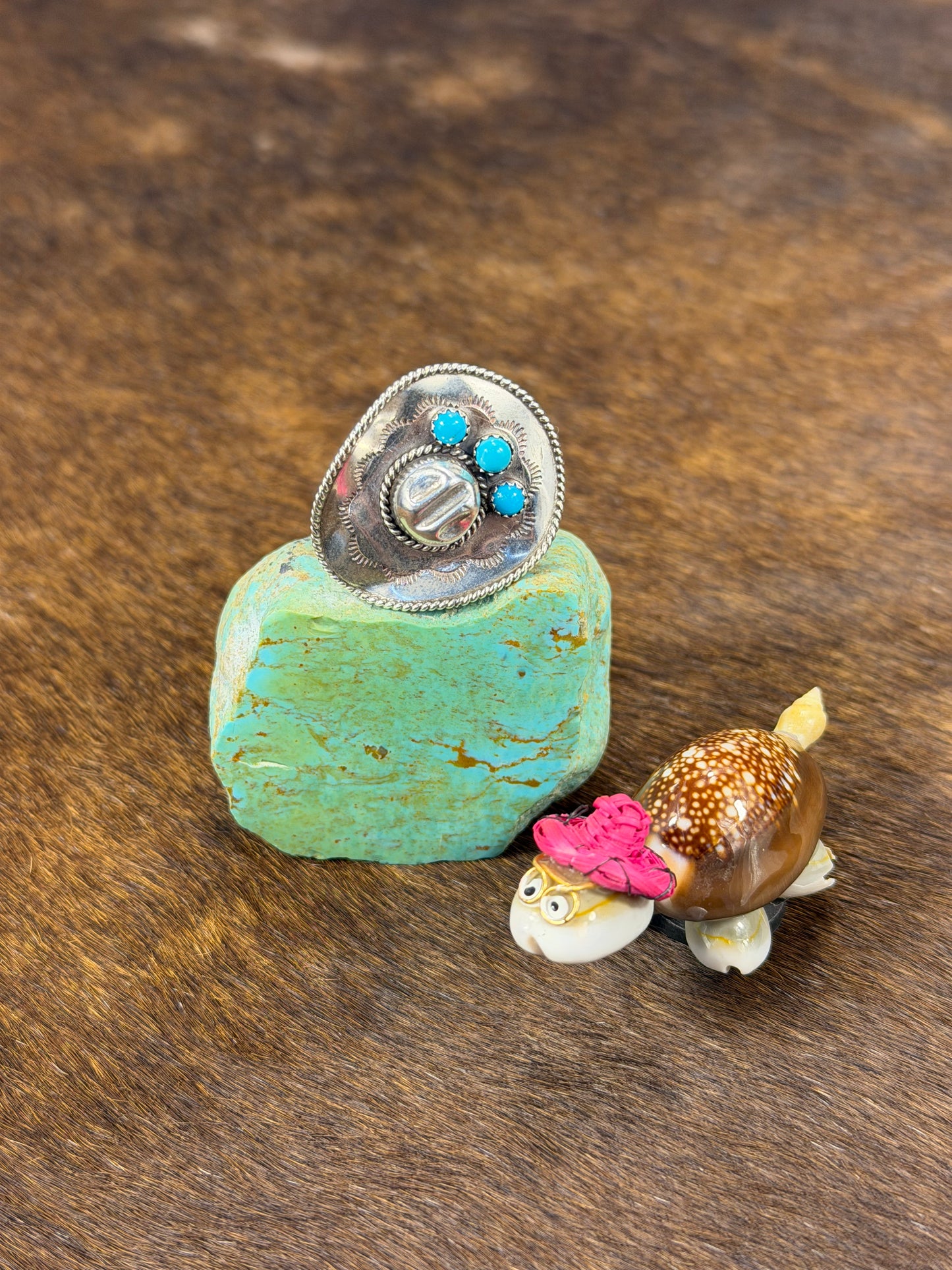 Silver & Kingman Turquoise Cowboy Hat Ring