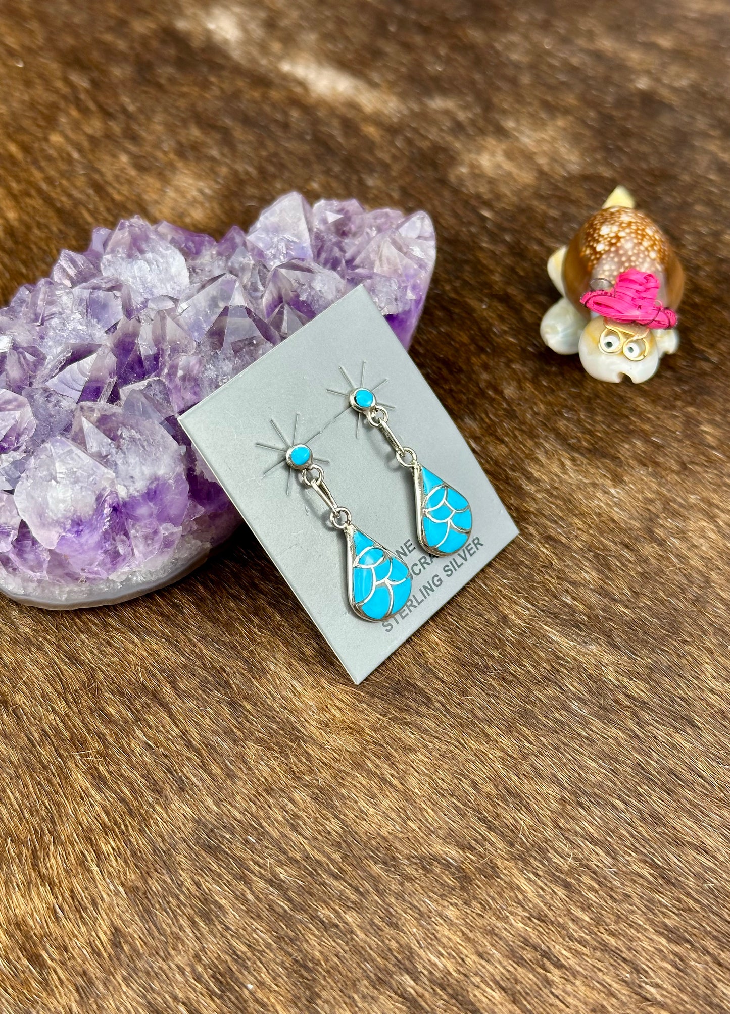 Kingman Turquoise Sterling Silver Teardrop Inlay Dangle Earrings