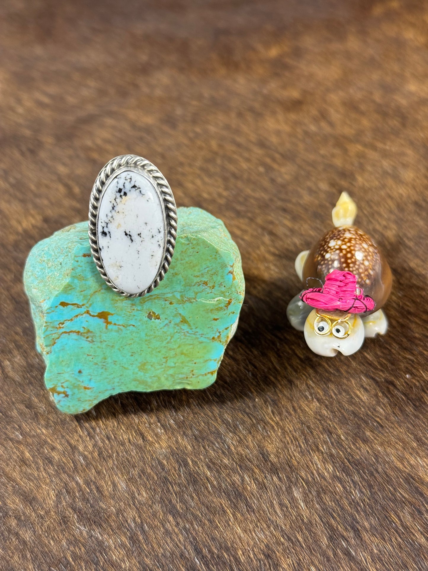 White Buffalo Oval Ring