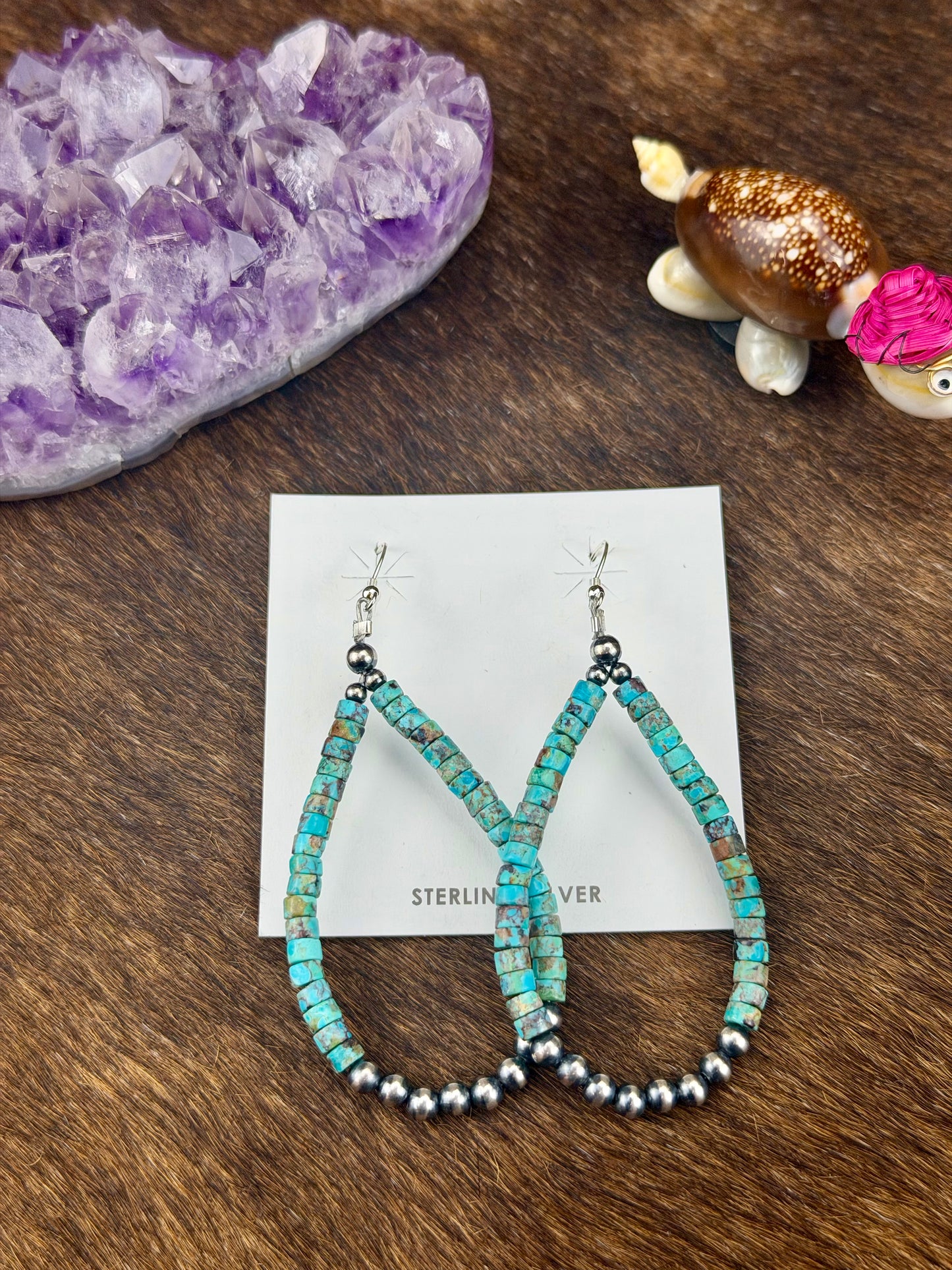 Kingman Turquoise Heshi & Sterling Pearl Hoops