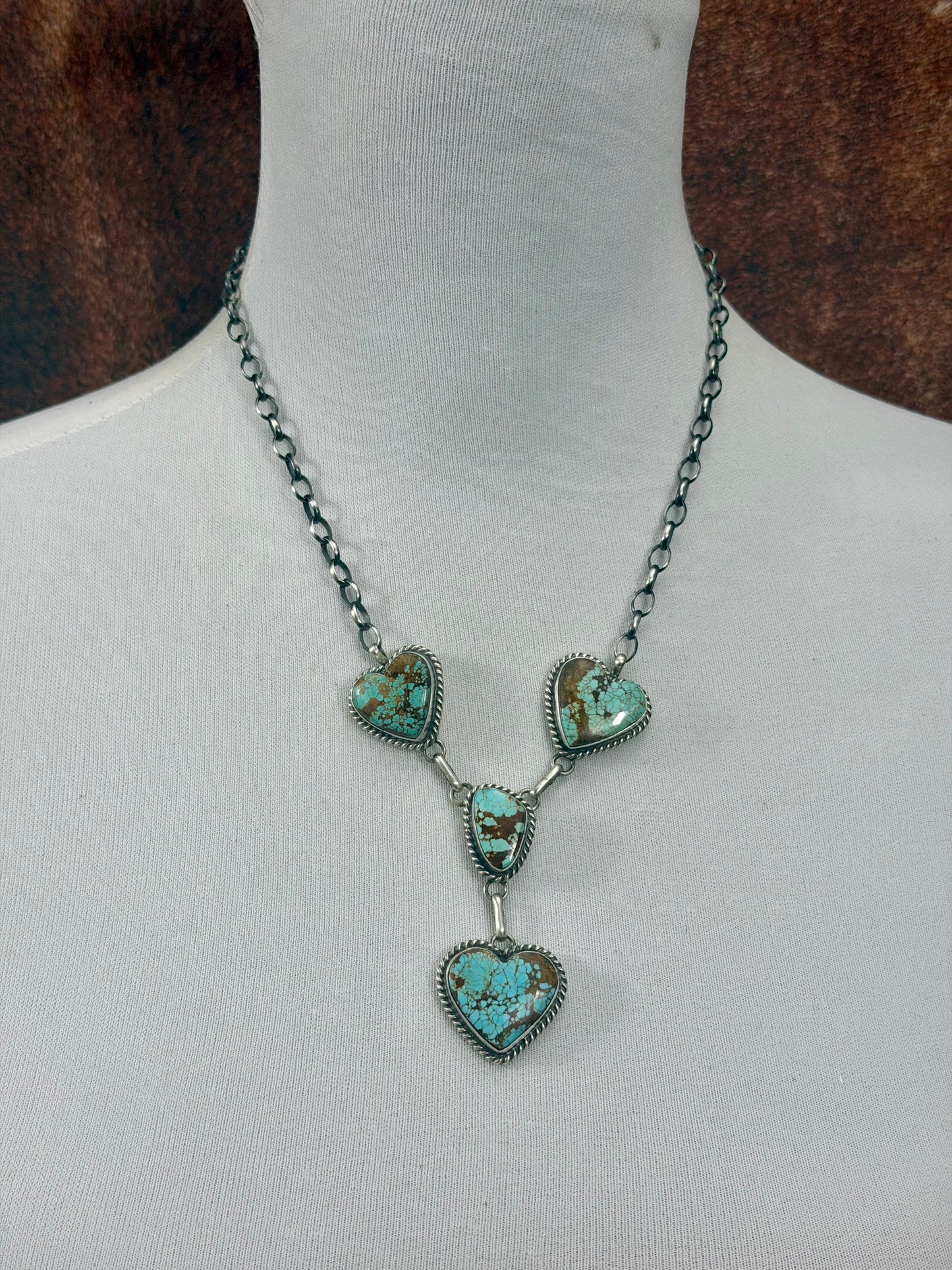 #8 Turquoise Sterling Silver Heart Necklace And Earring Set