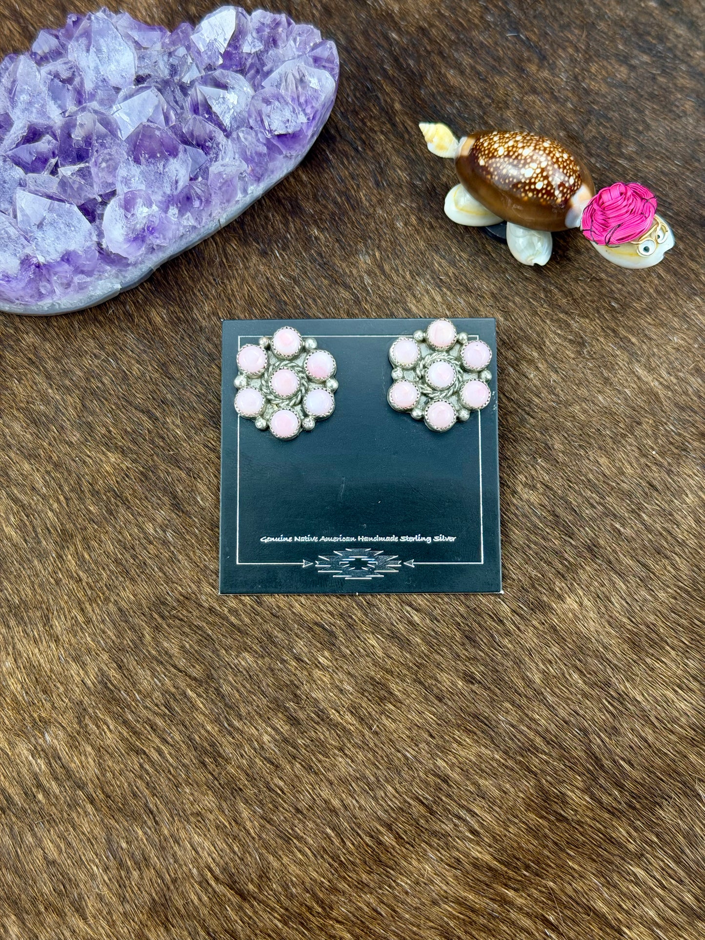 Pink Conch Cluster Stud Earring