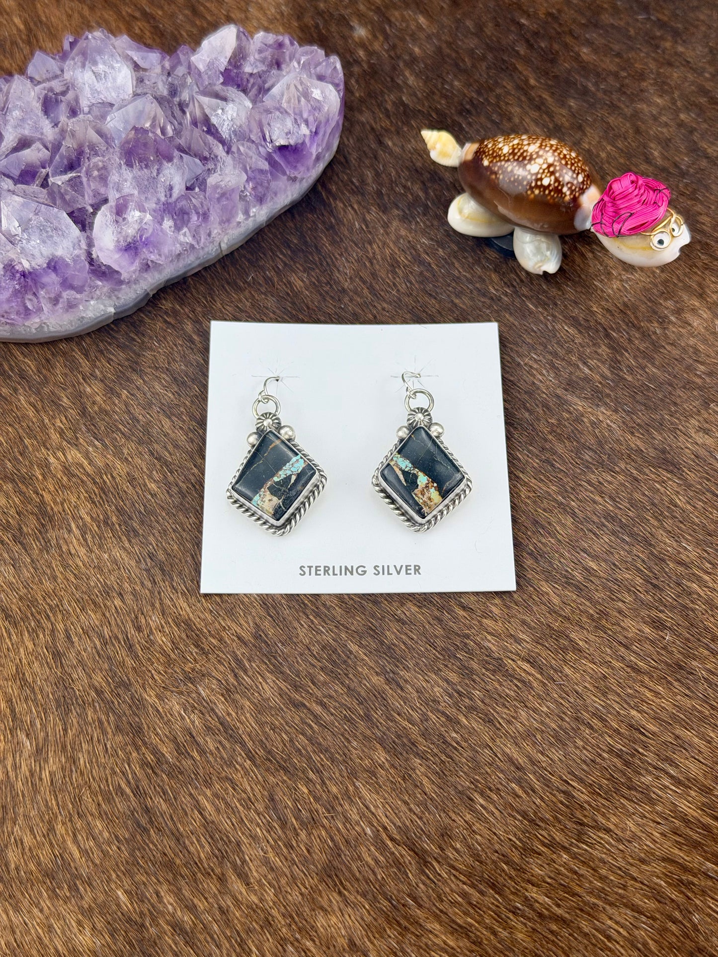 Black Jack Turquoise Diamond Dangle Earring