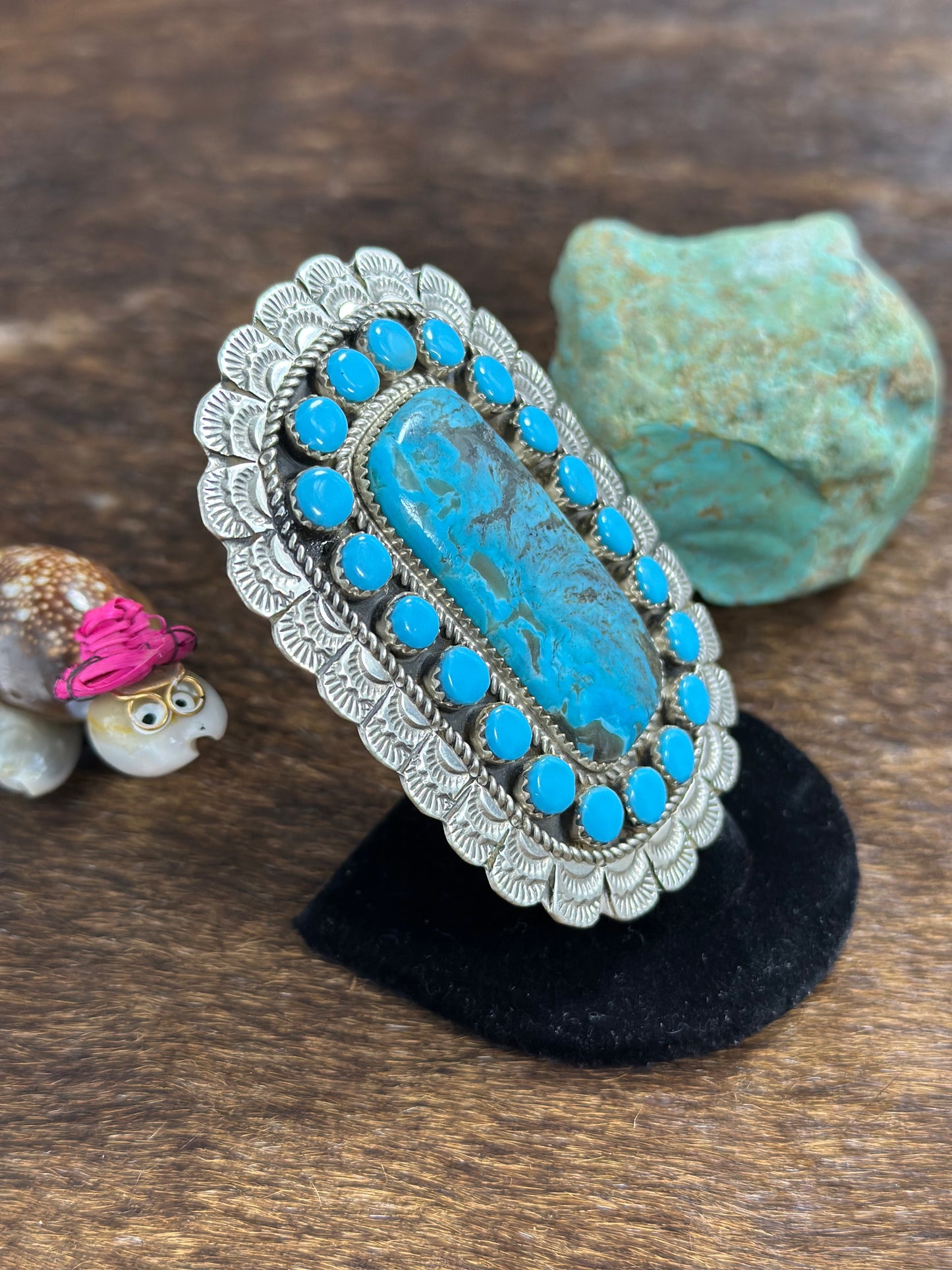 Kingman Turquoise Rectangle Cluster Ring