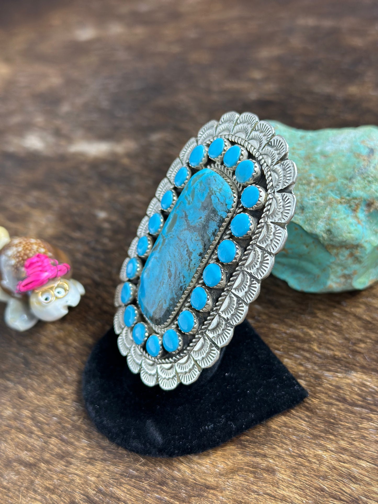 Kingman Turquoise Rectangle Cluster Ring