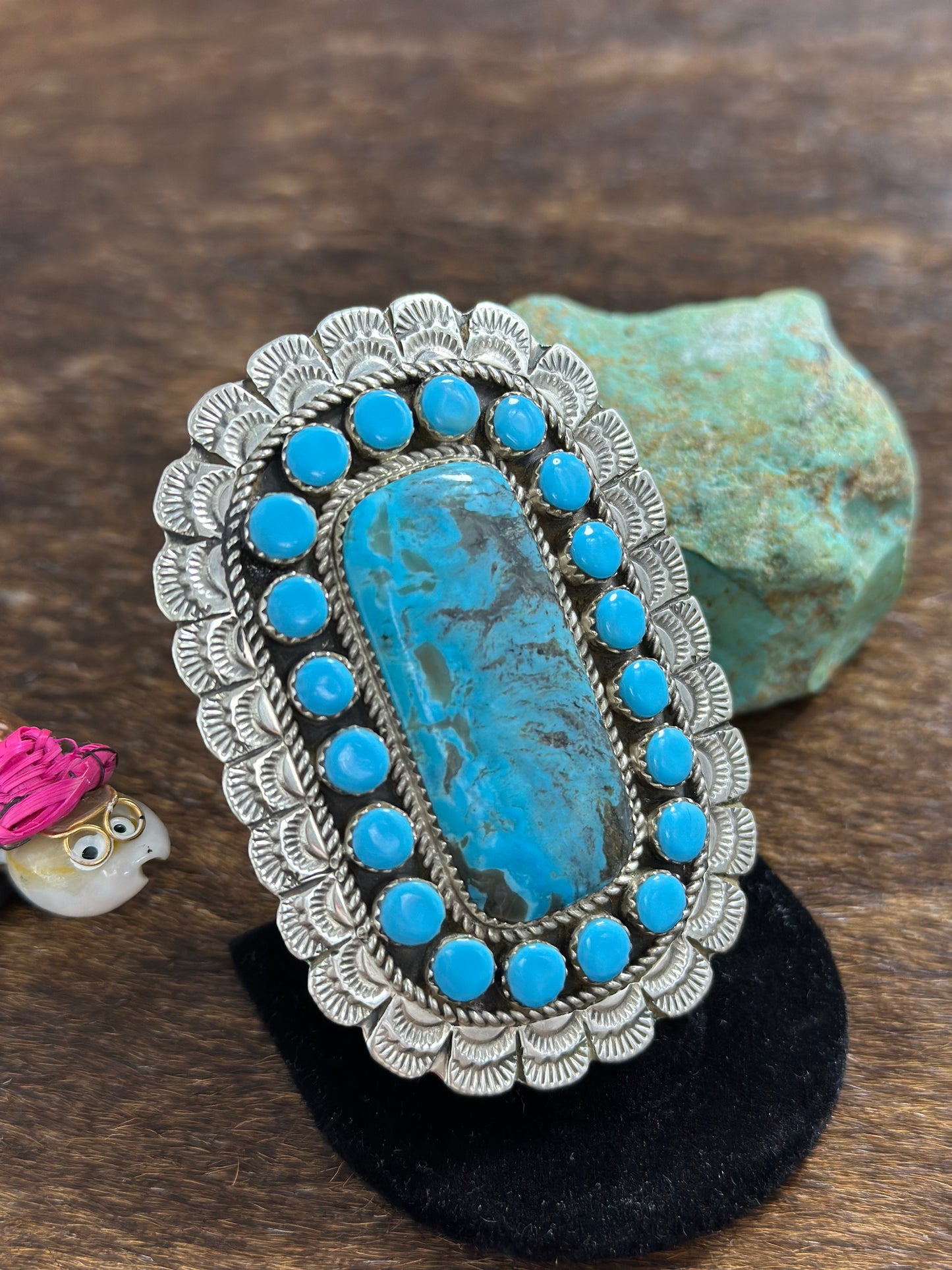 Kingman Turquoise Rectangle Cluster Ring