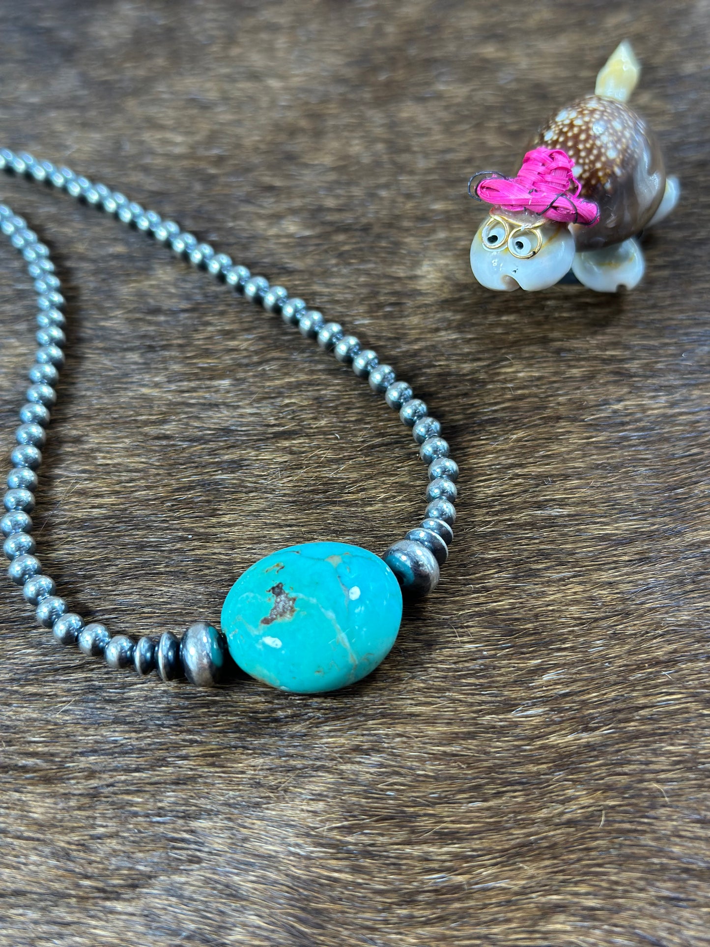 4mm Sterling Silver bead and Kingman chunk necklace