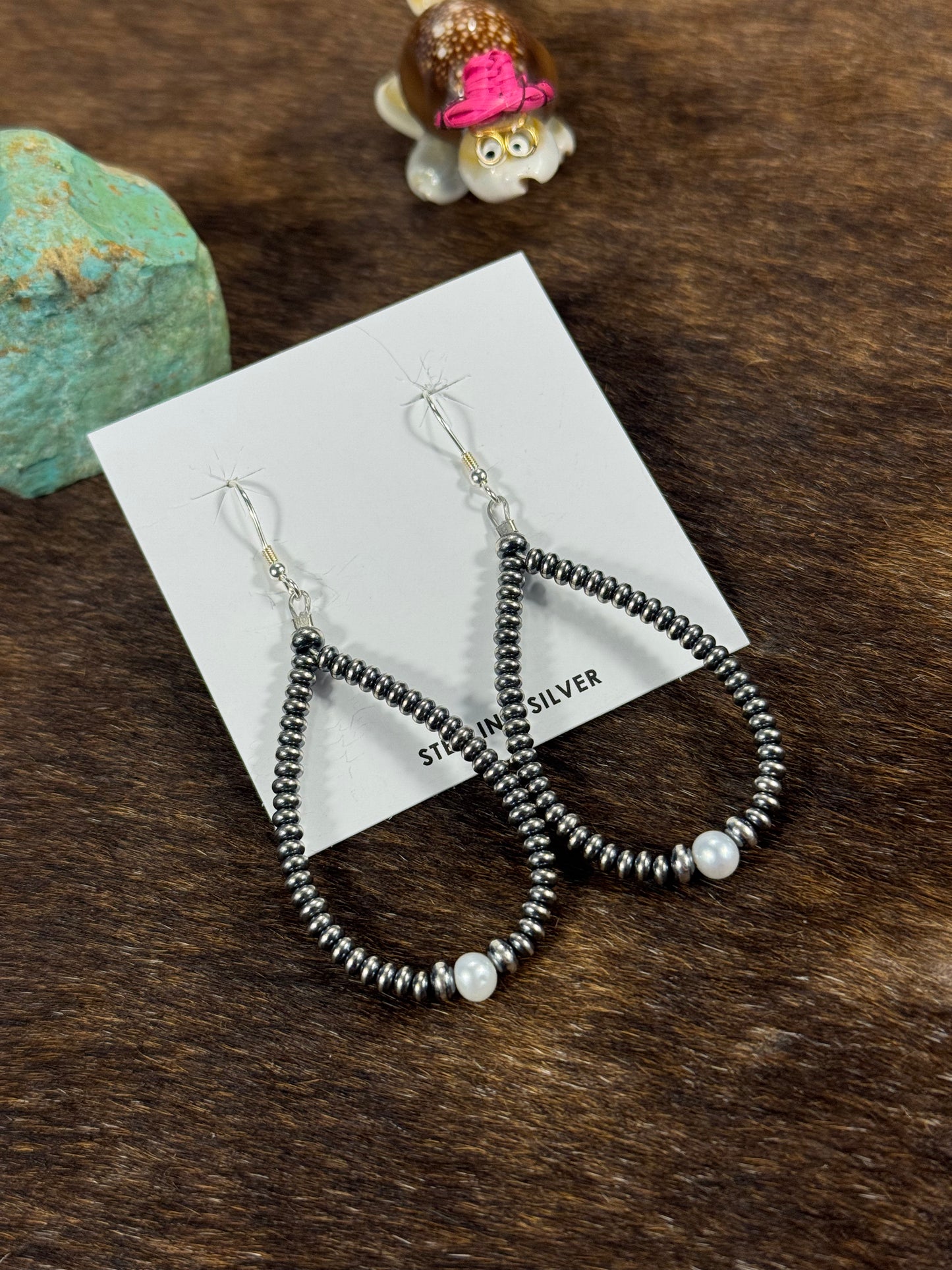 Single Freshwater Pearl Navajo Style Teardrop Earrings