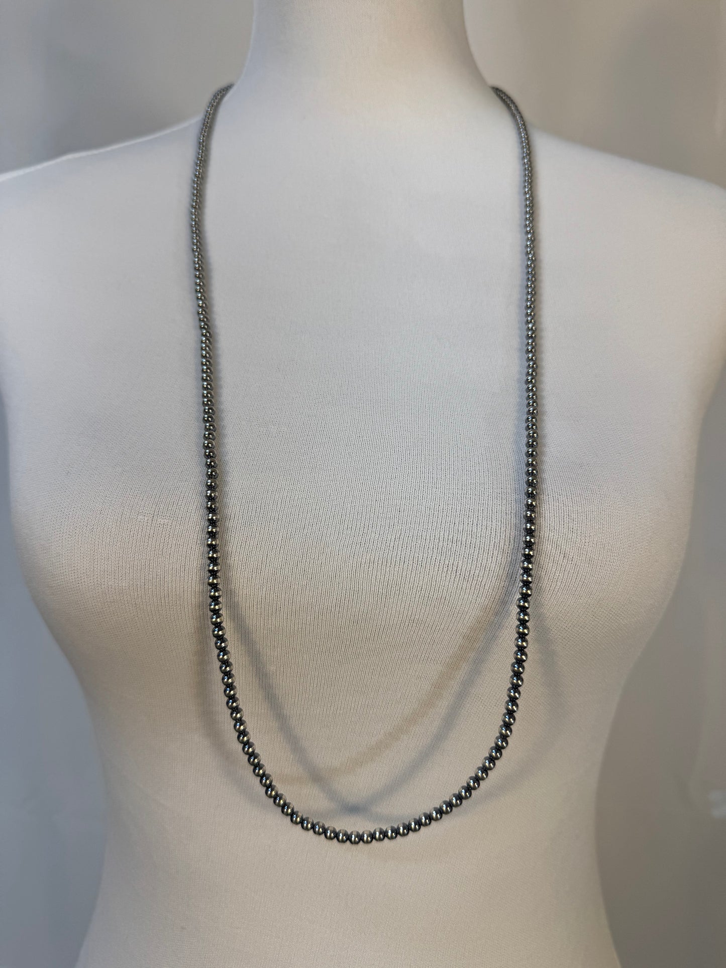 4MM " Navajo Style" Sterling Pearls Necklace