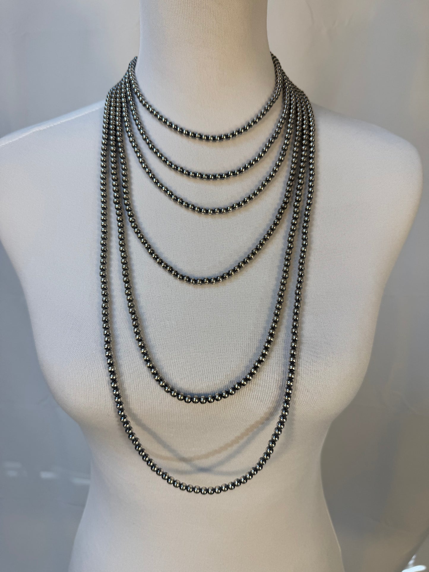 5MM " Navajo Style" Sterling Pearls Necklaces