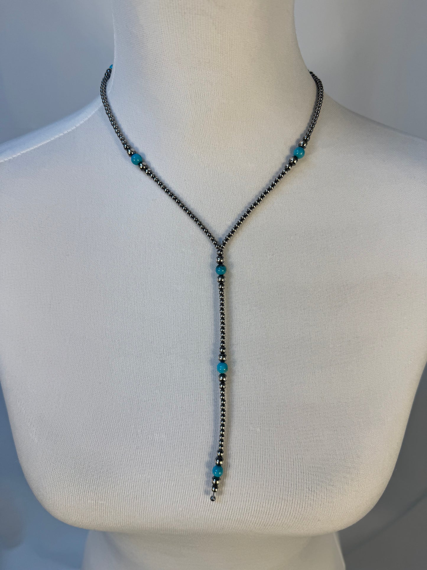 Navajo Style Bead and Turquoise Y-Necklace
